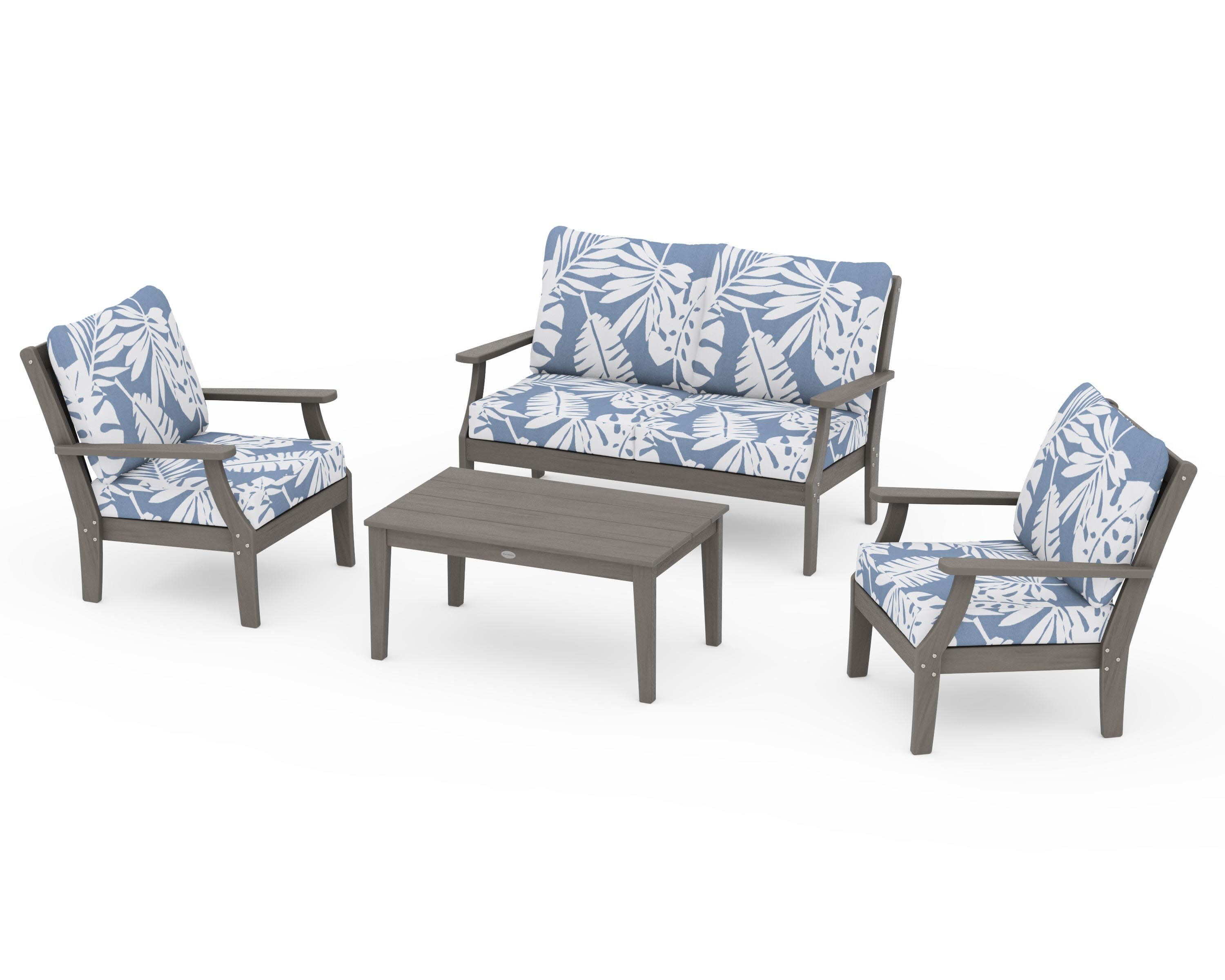 Braxton 4-Piece Deep Seating Chair Set in Driftwood / Leaf Sky Blue