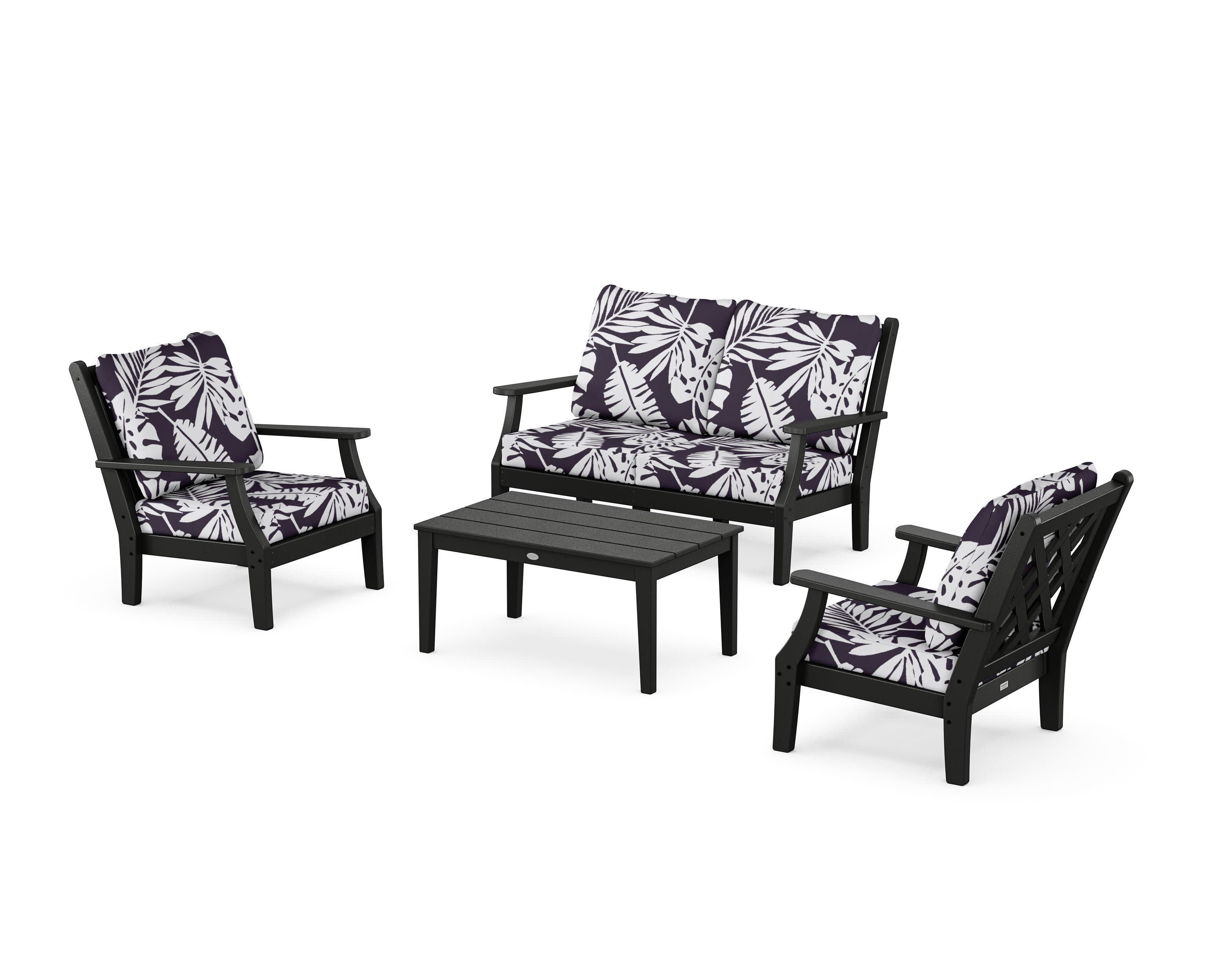 Wovendale 4-Piece Deep Seating Set with Loveseat in Black / Leaf Navy