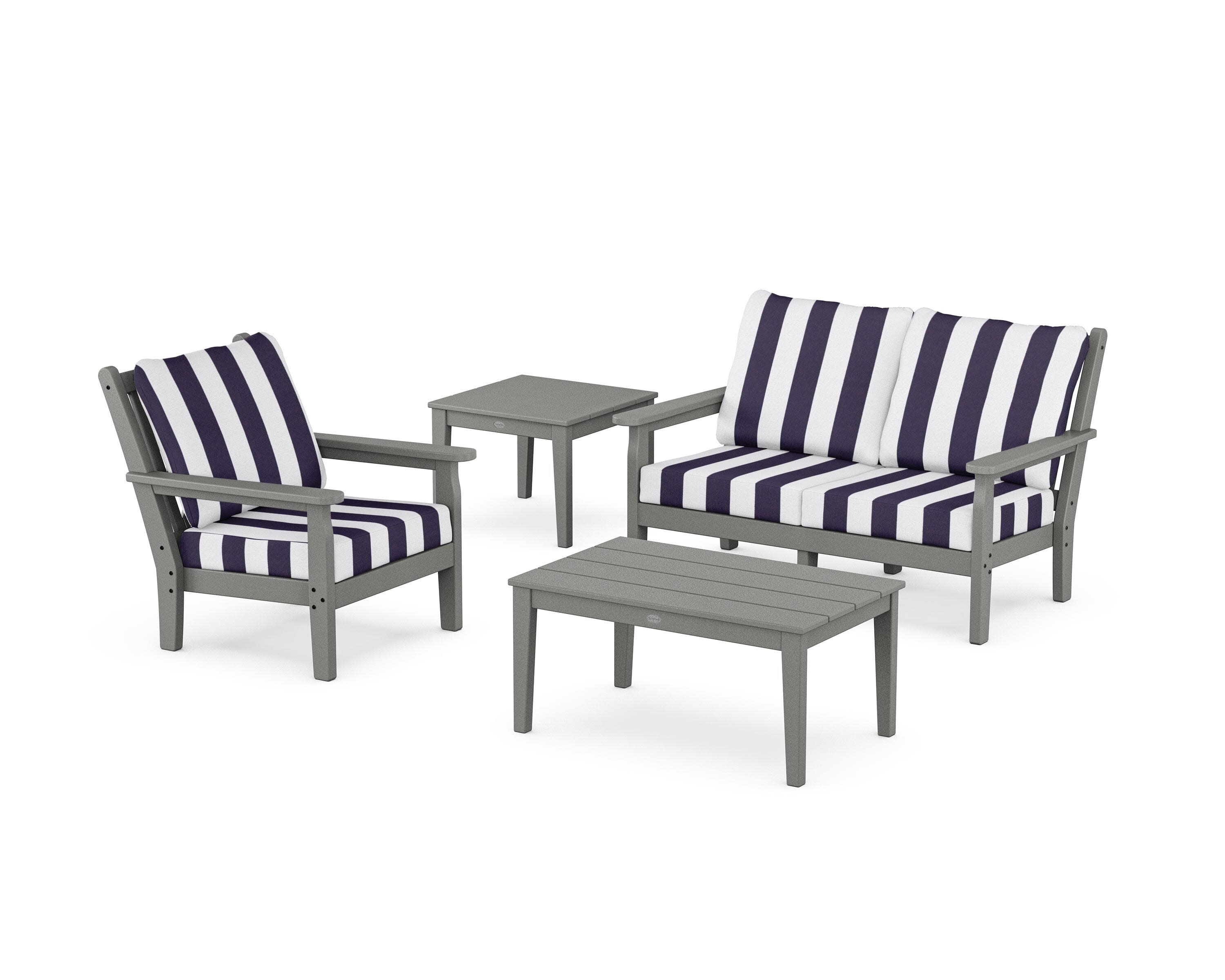 Chippendale 4-Piece Deep Seating Set in Slate Grey / Cabana Stripe Navy