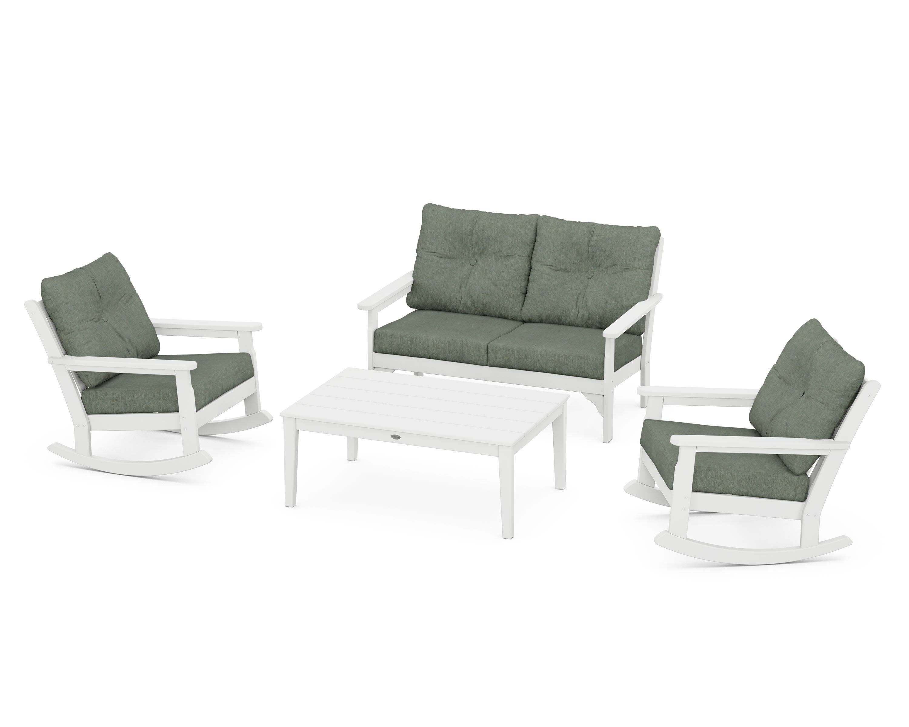 Vineyard 4-Piece Deep Seating Rocking Chair Set in White / Cast Sage