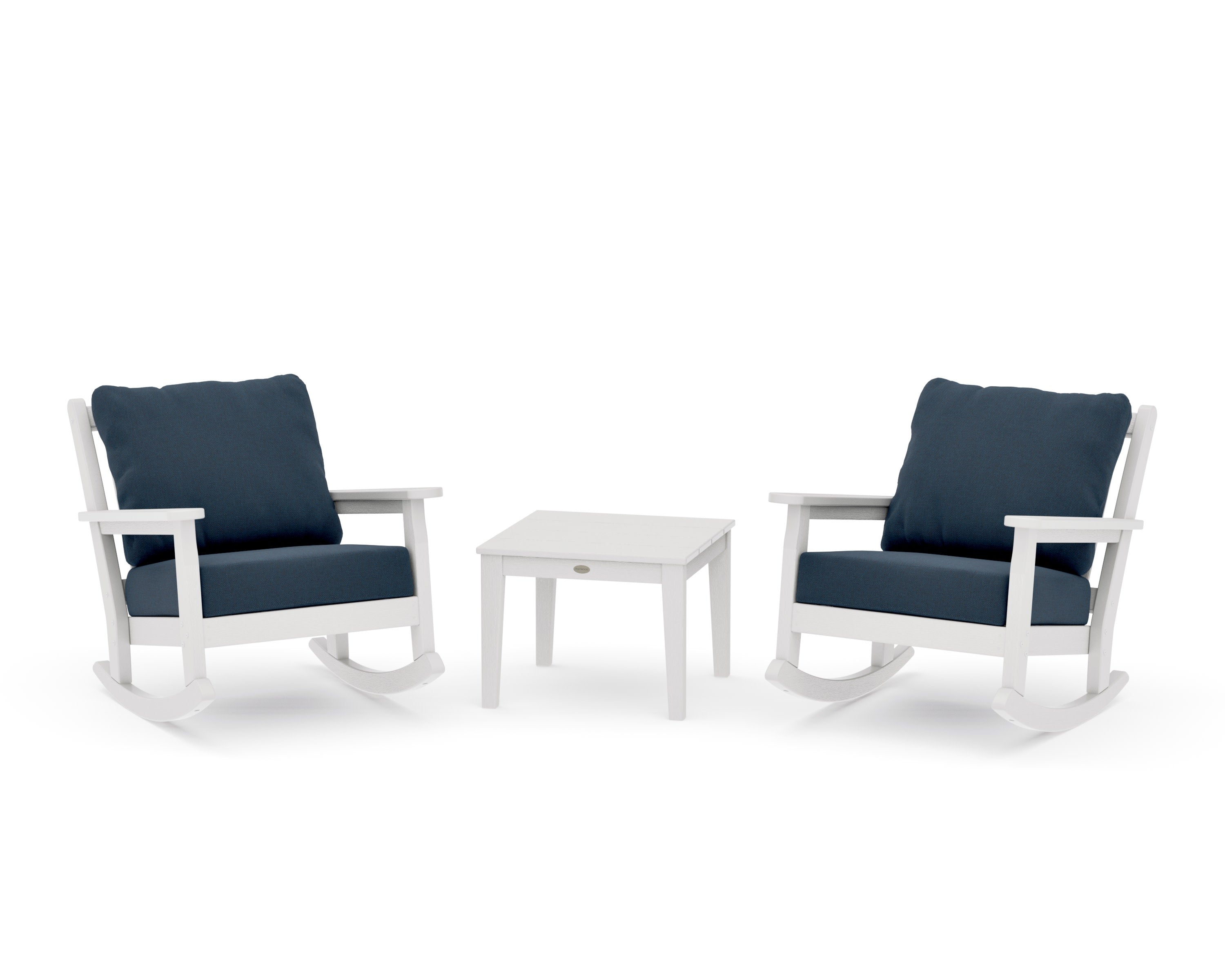 Chippendale 3-Piece Deep Seating Rocker Set in Vintage White / Marine Indigo