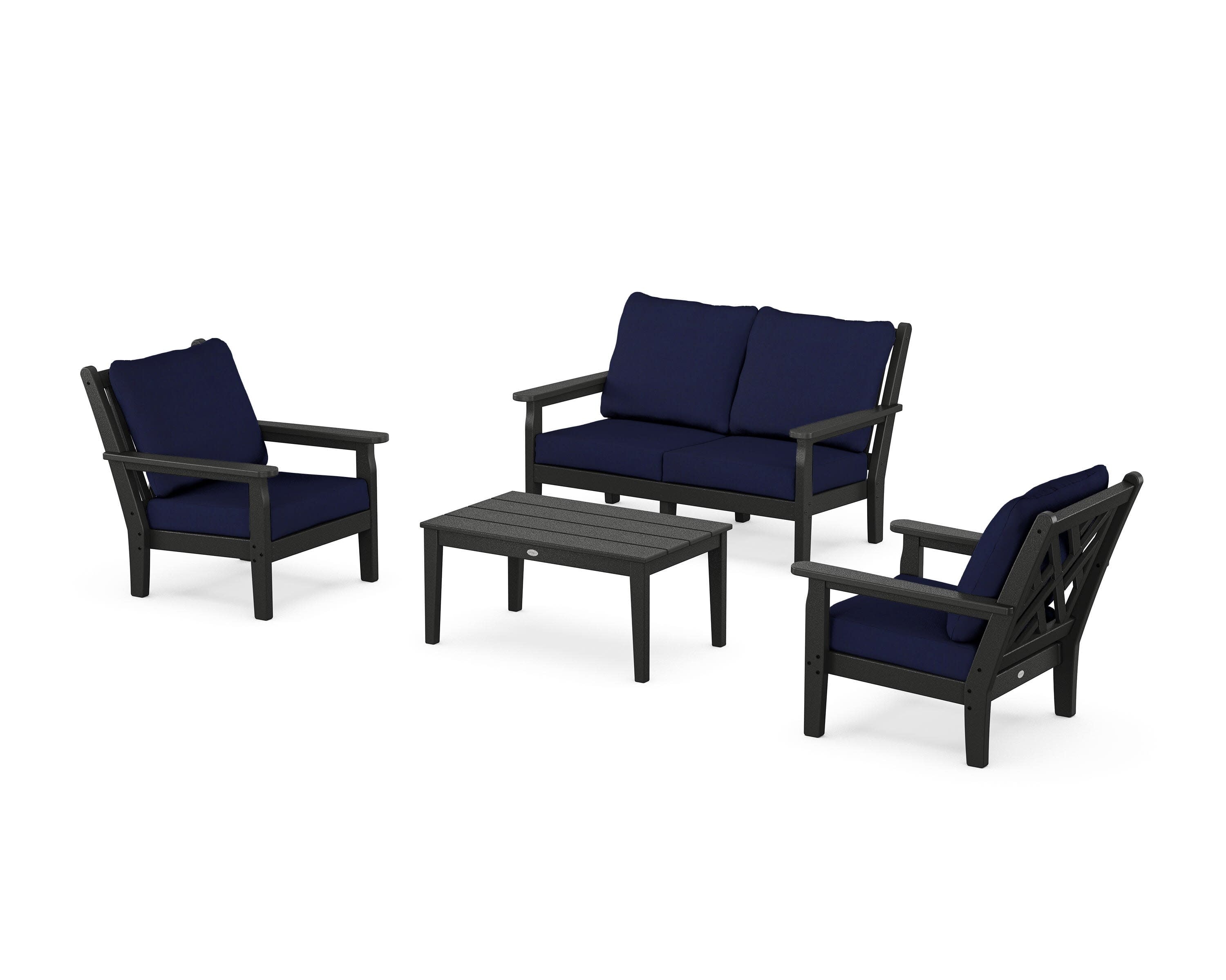 Chippendale 4-Piece Deep Seating Set with Loveseat in Black / Navy