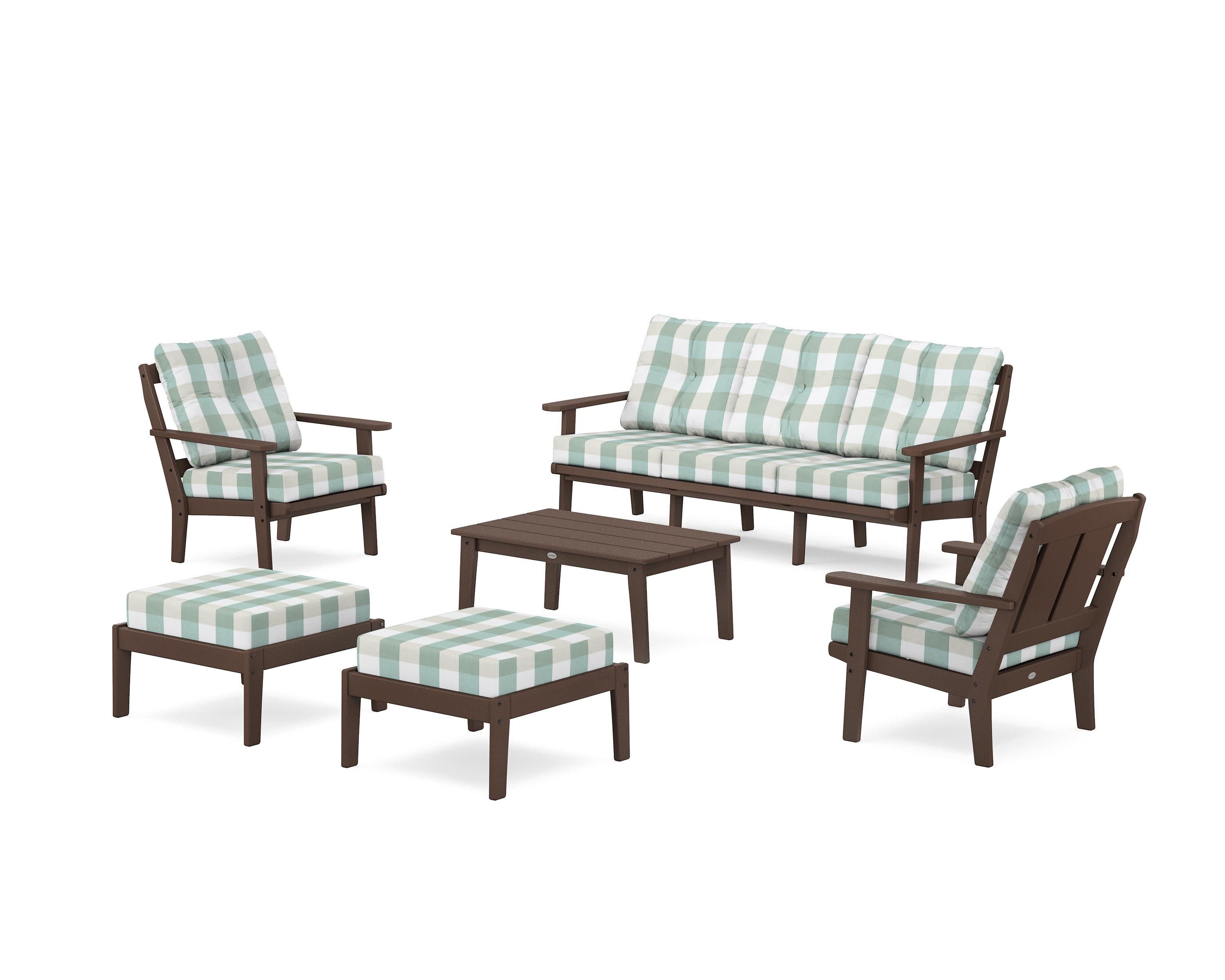 Mission 6-Piece Lounge Sofa Set in Mahogany / Buffalo Plaid Glacier Spa