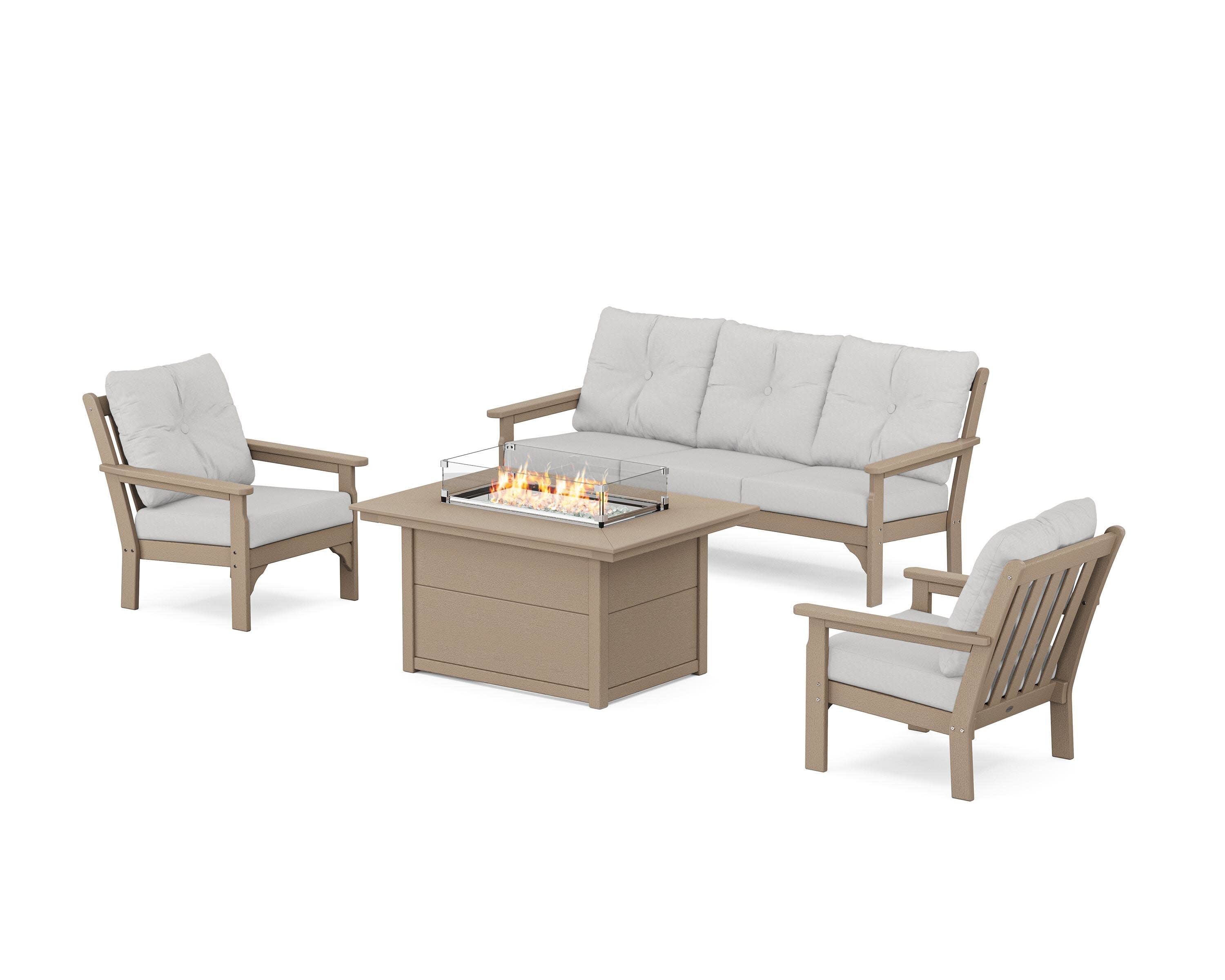 Vineyard Deep Seating Fire Pit Table Set in Vintage Sahara / Diamond in the Rough