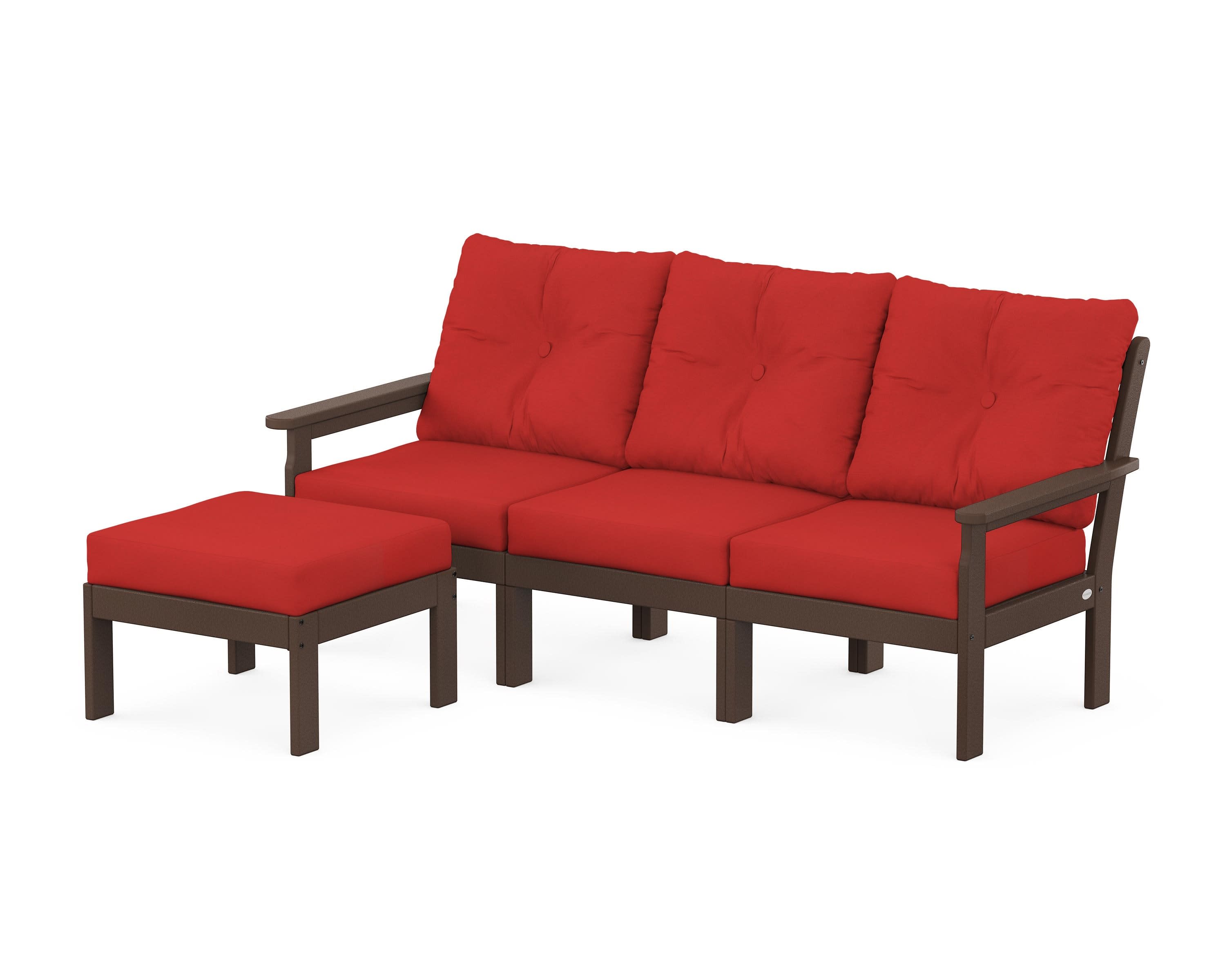 Vineyard 4-Piece Sectional with Ottoman in Mahogany / Crimson Linen