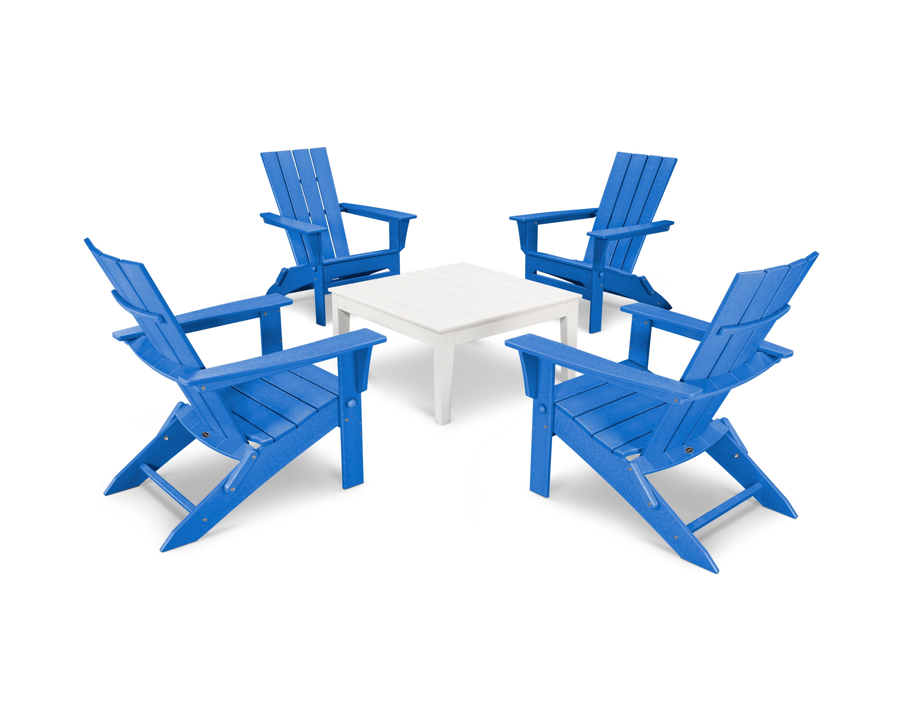 Quattro Folding Chair 5-Piece Conversation Set in Pacific Blue / White