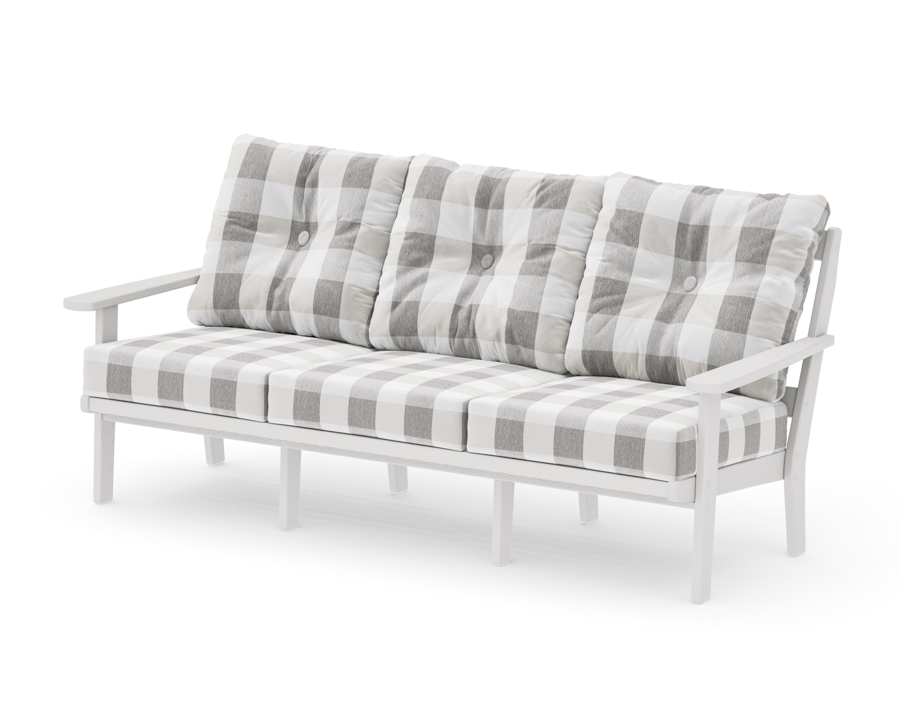 Mission Deep Seating Sofa in Vintage White / Buffalo Plaid Grey Mist