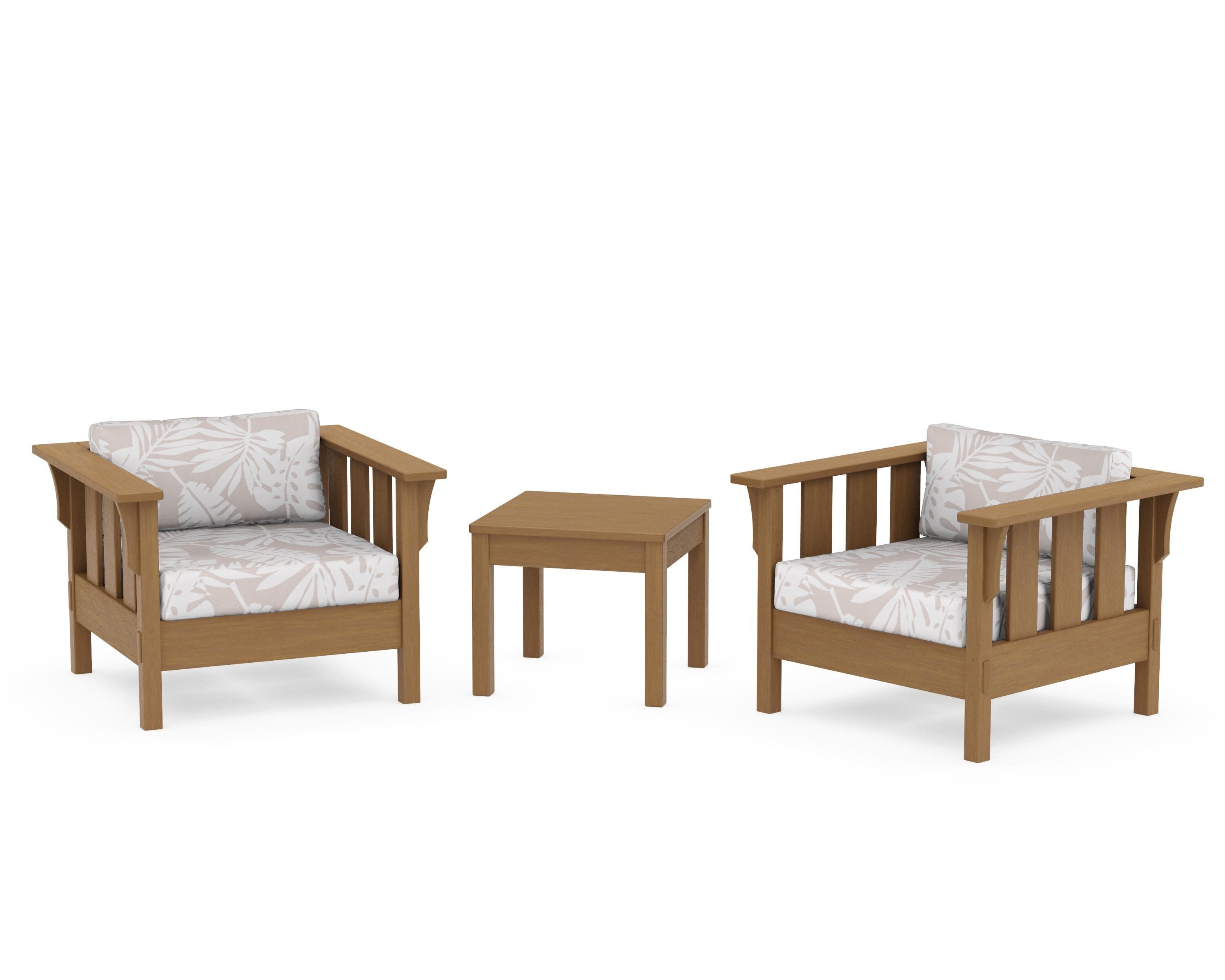 Acadia 3-Piece Deep Seating Set in Natural / Leaf Dune Burlap