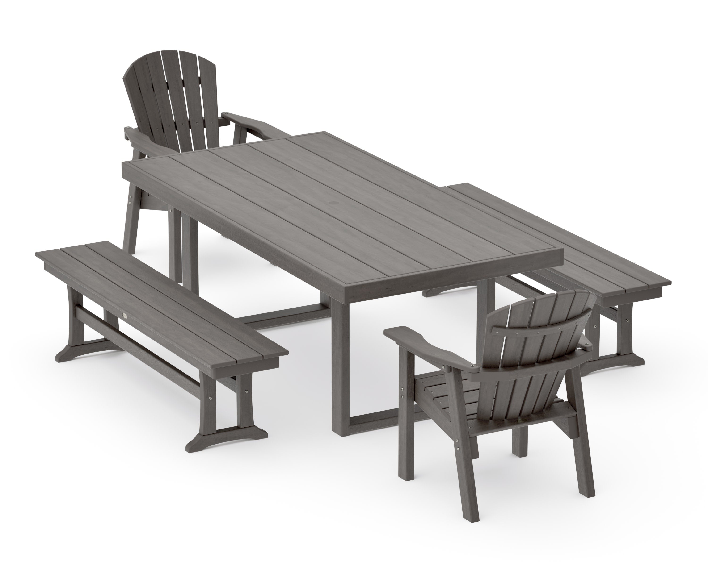 Seashell 5-Piece Dining Set with Benches in Driftwood