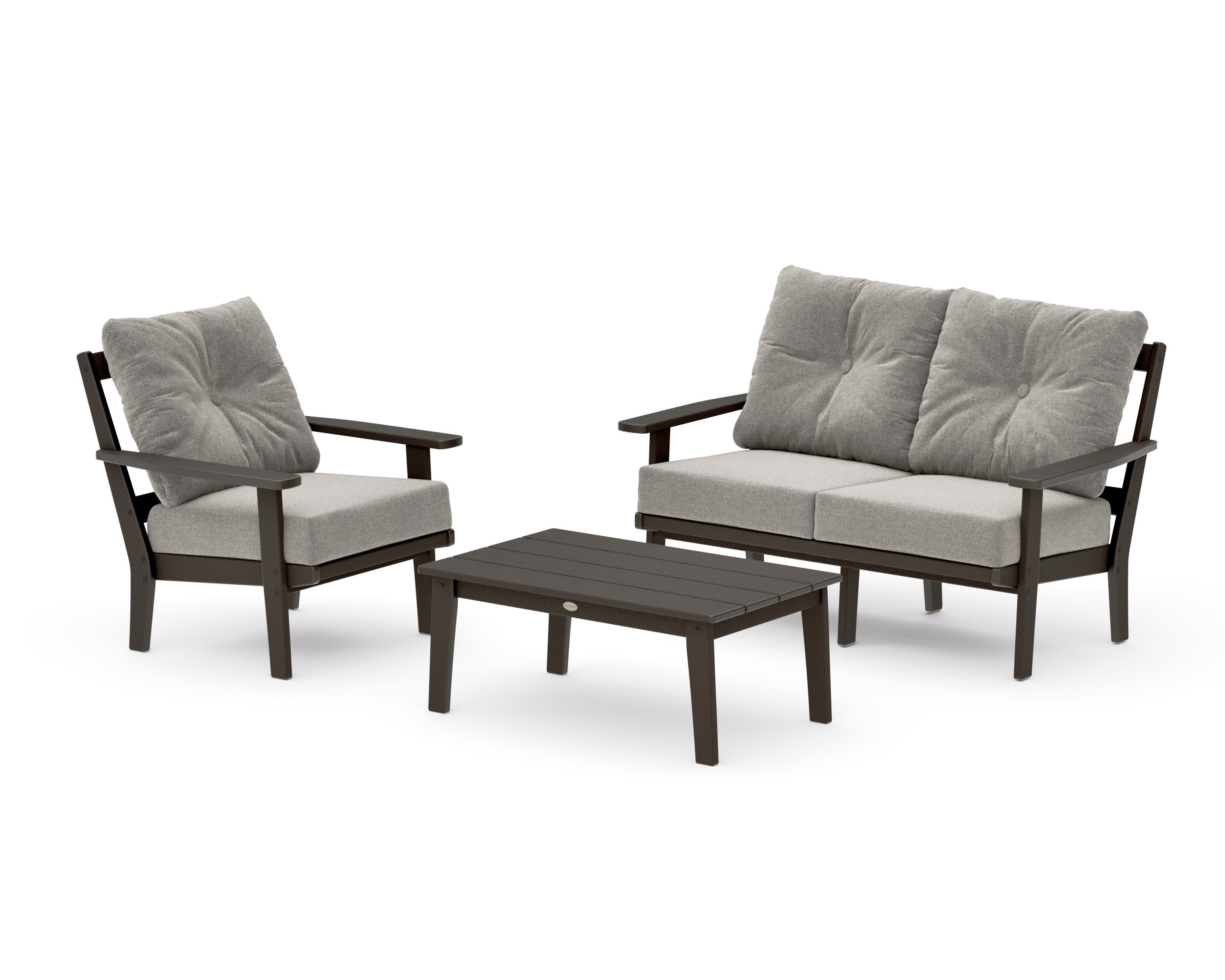 Prairie 3-Piece Deep Seating Set with Loveseat in Vintage Coffee / Weathered Tweed
