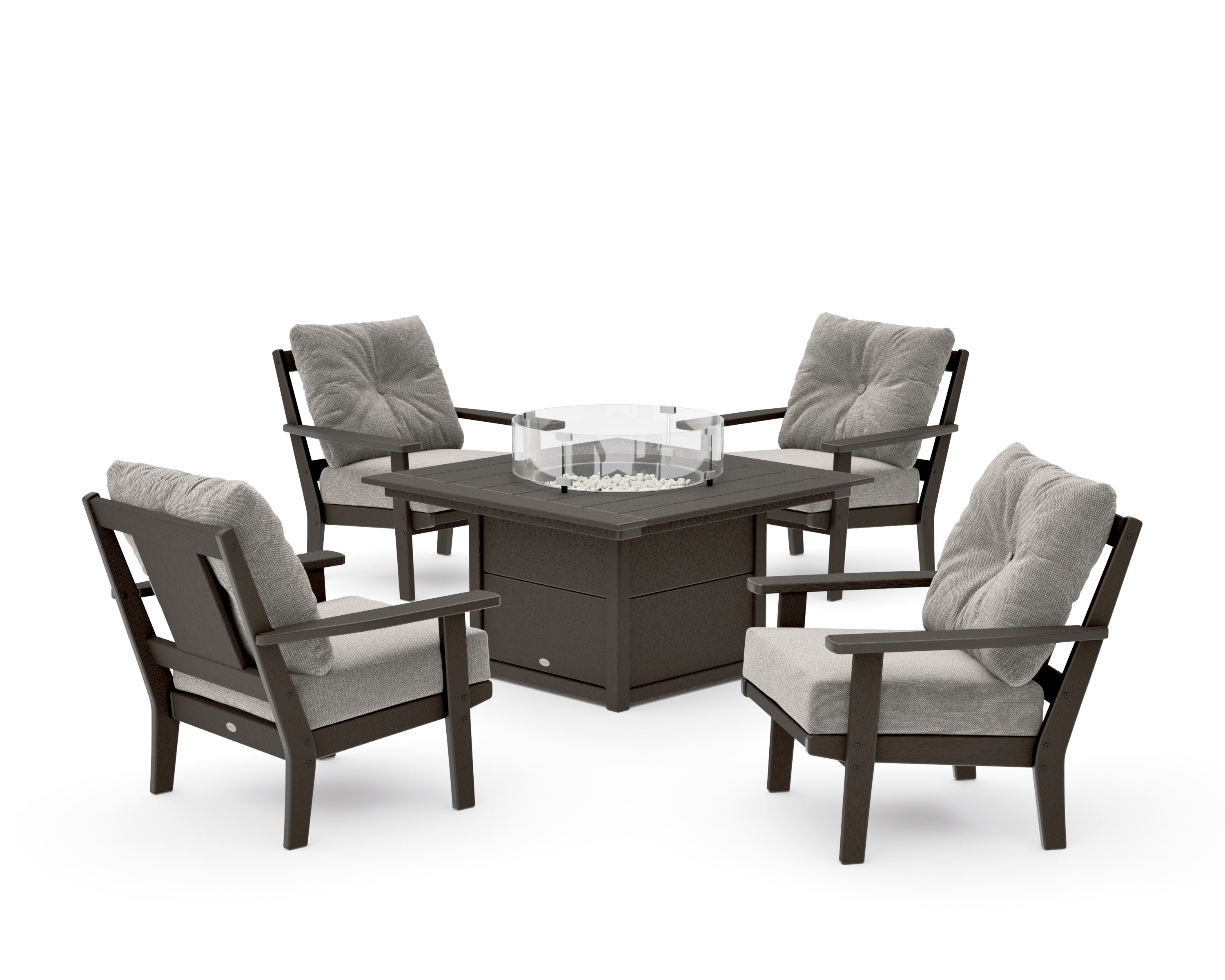 Prairie 5-Piece Deep Seating Set with Fire Pit Table in Vintage Coffee / Weathered Tweed