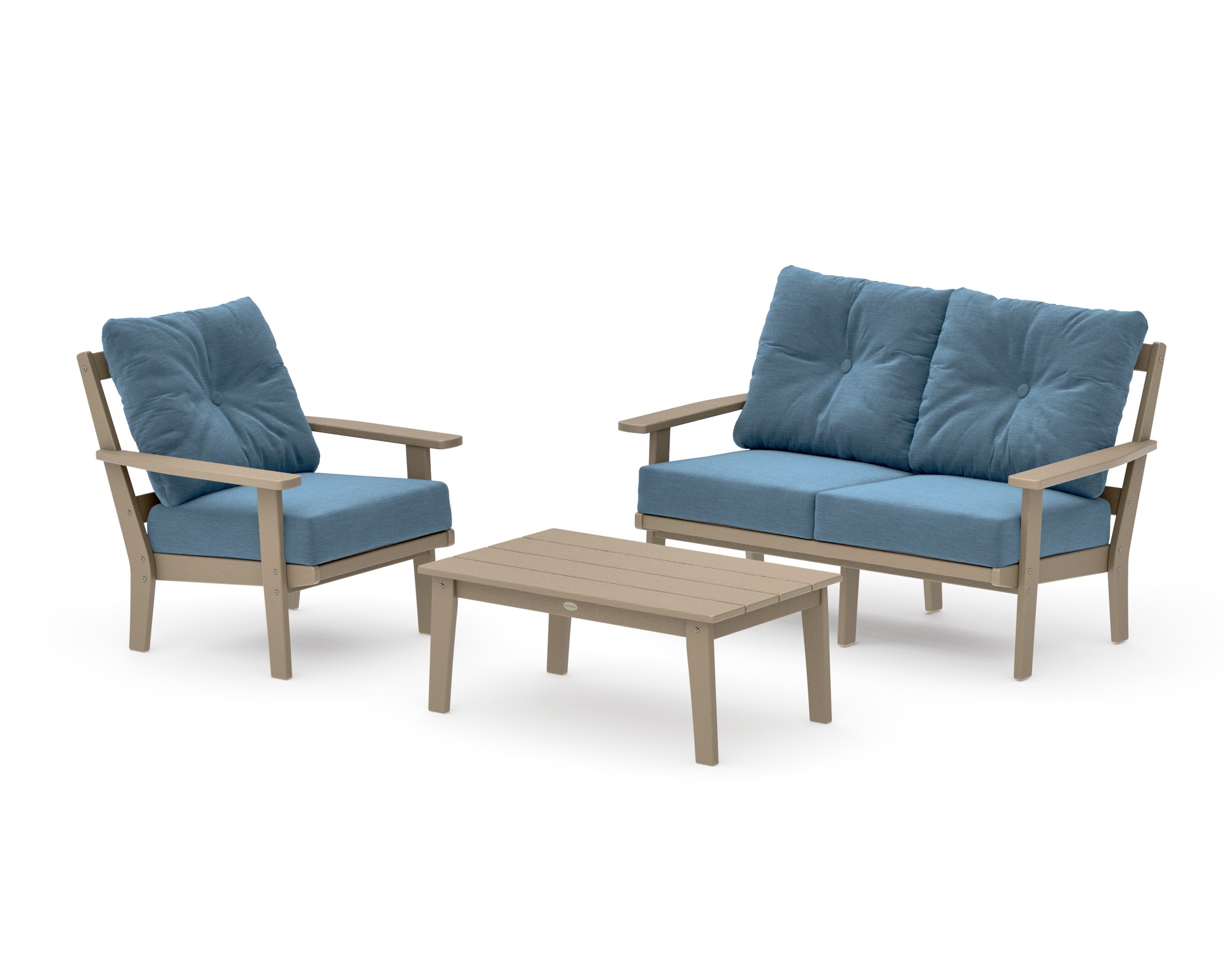 Prairie 3-Piece Deep Seating Set with Loveseat in Vintage Sahara / Sky Blue