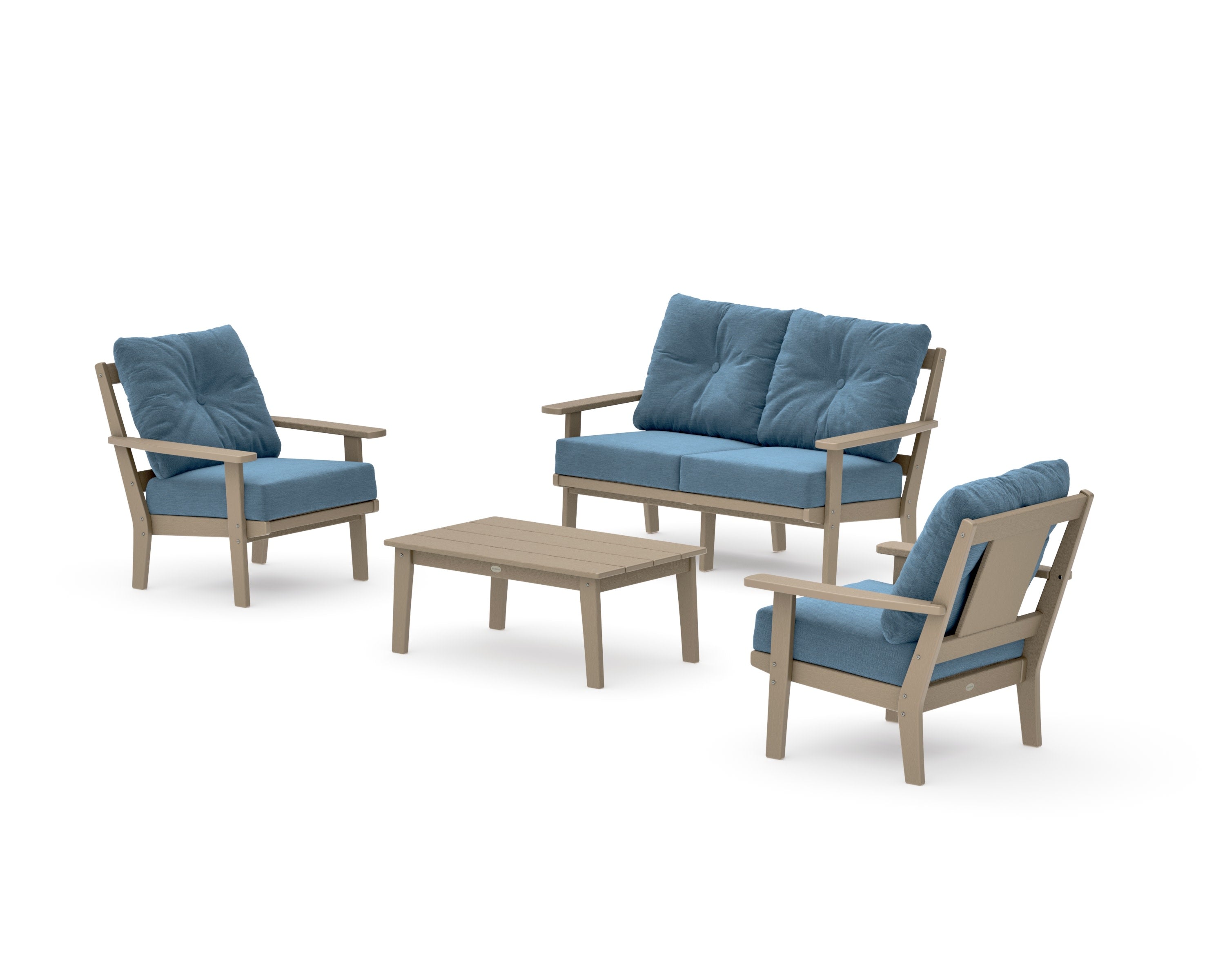 Prairie 4-Piece Deep Seating Set with Loveseat in Vintage Sahara / Sky Blue