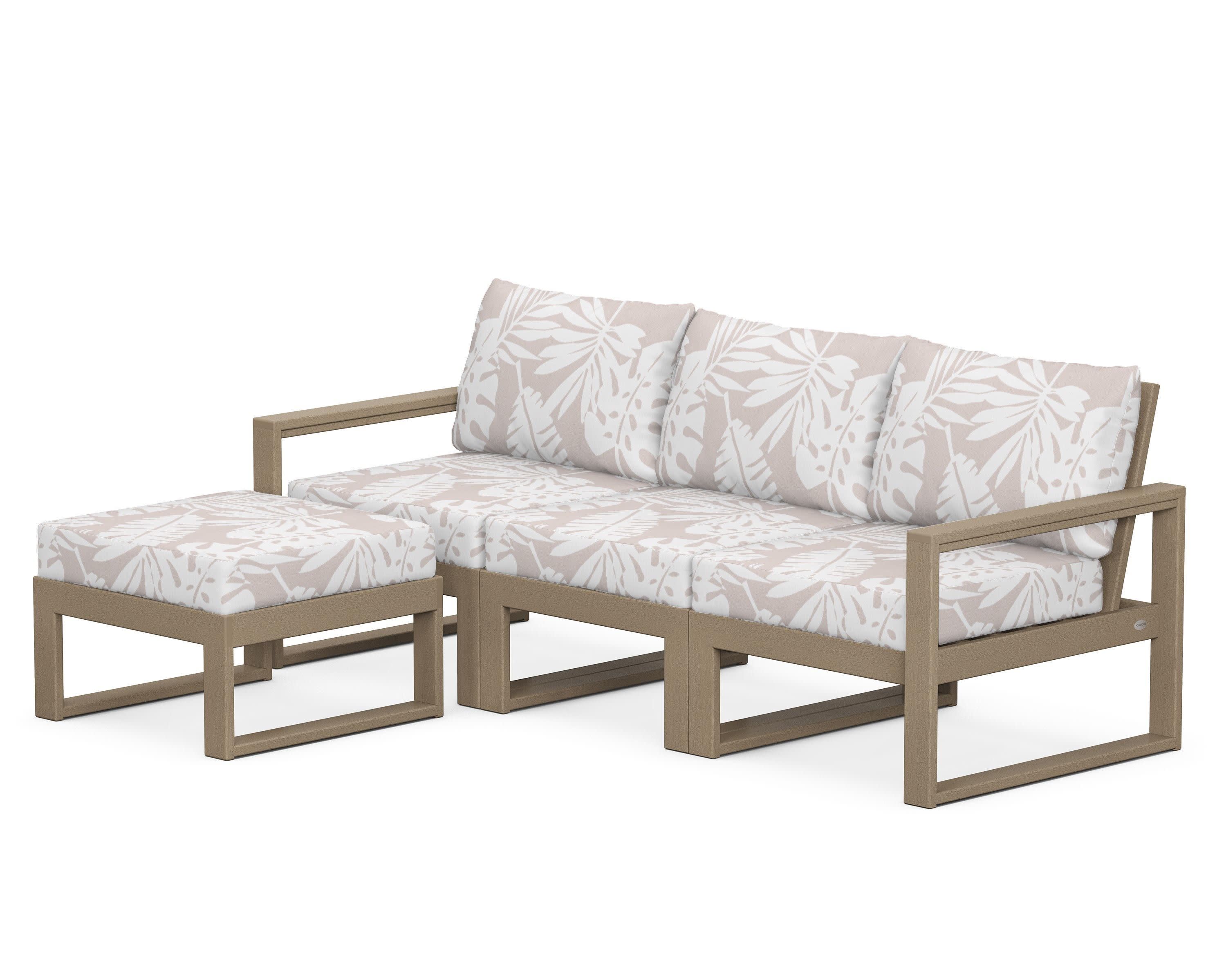 EDGE 4-Piece Modular Deep Seating Set with Ottoman in Vintage Sahara / Leaf Dune Burlap
