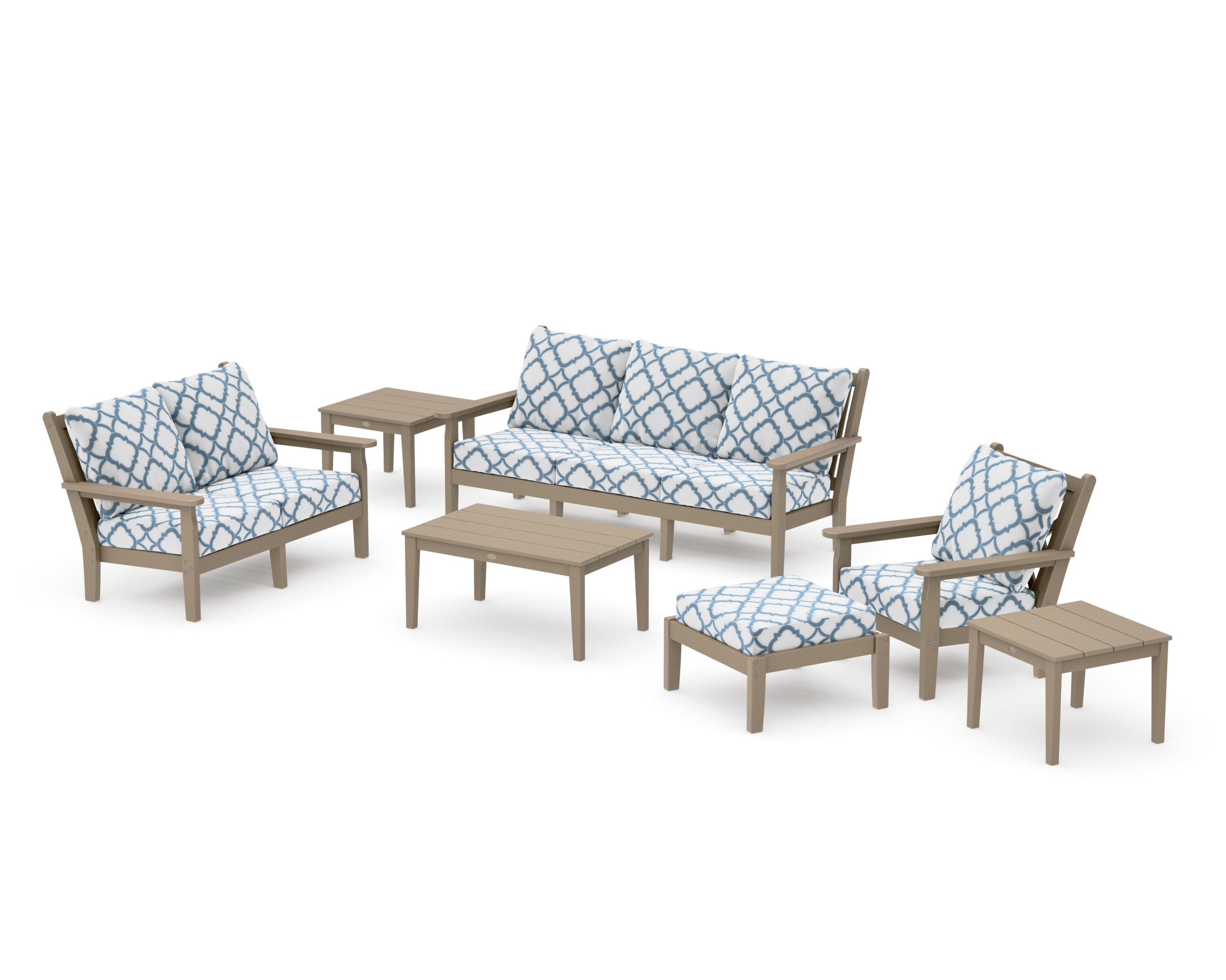 Chippendale 7-Piece Deep Seating Set in Vintage Sahara / Trellis Sky Blue