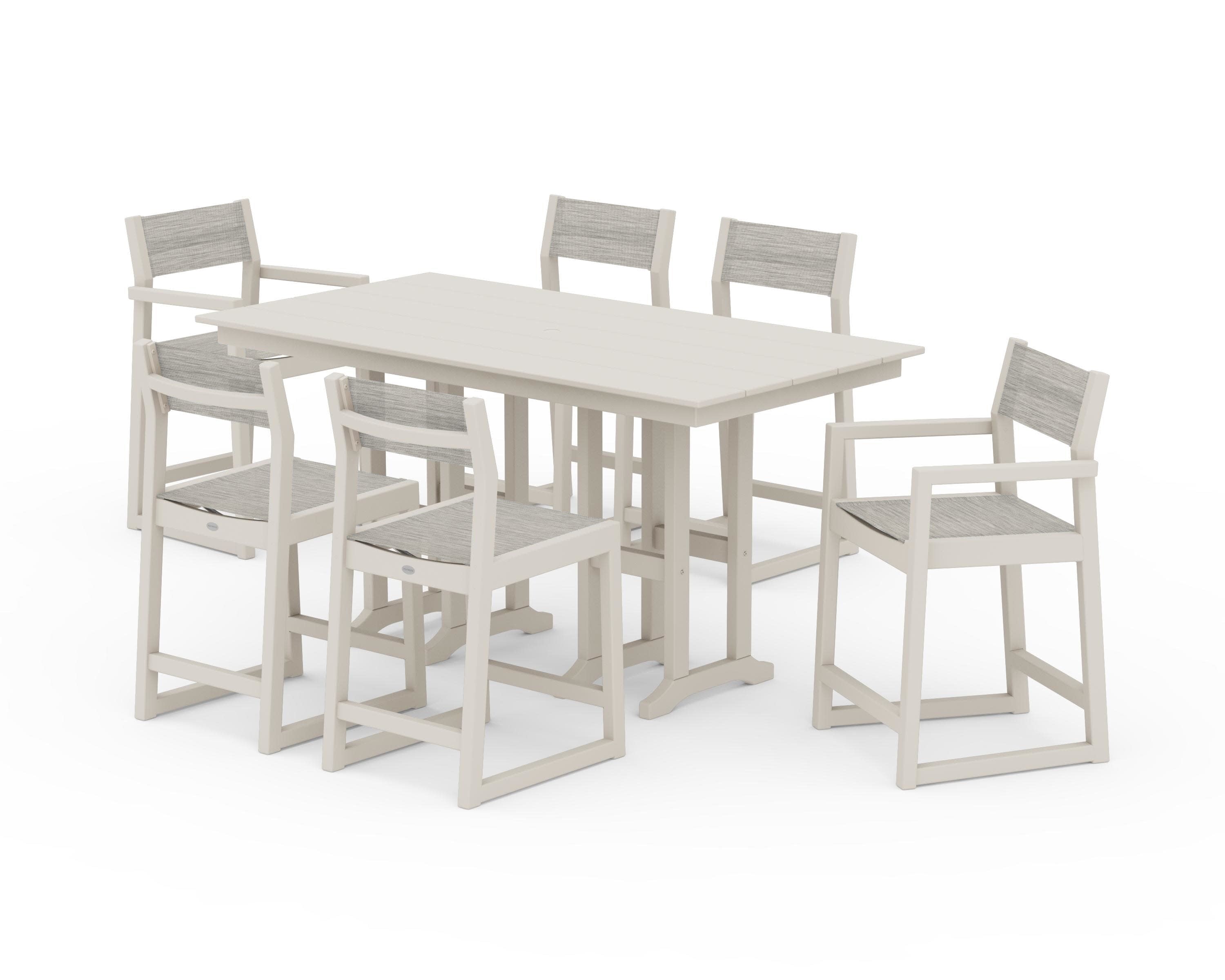 EDGE Sling 7-Piece Farmhouse Counter Set in Sand / Birch Sling