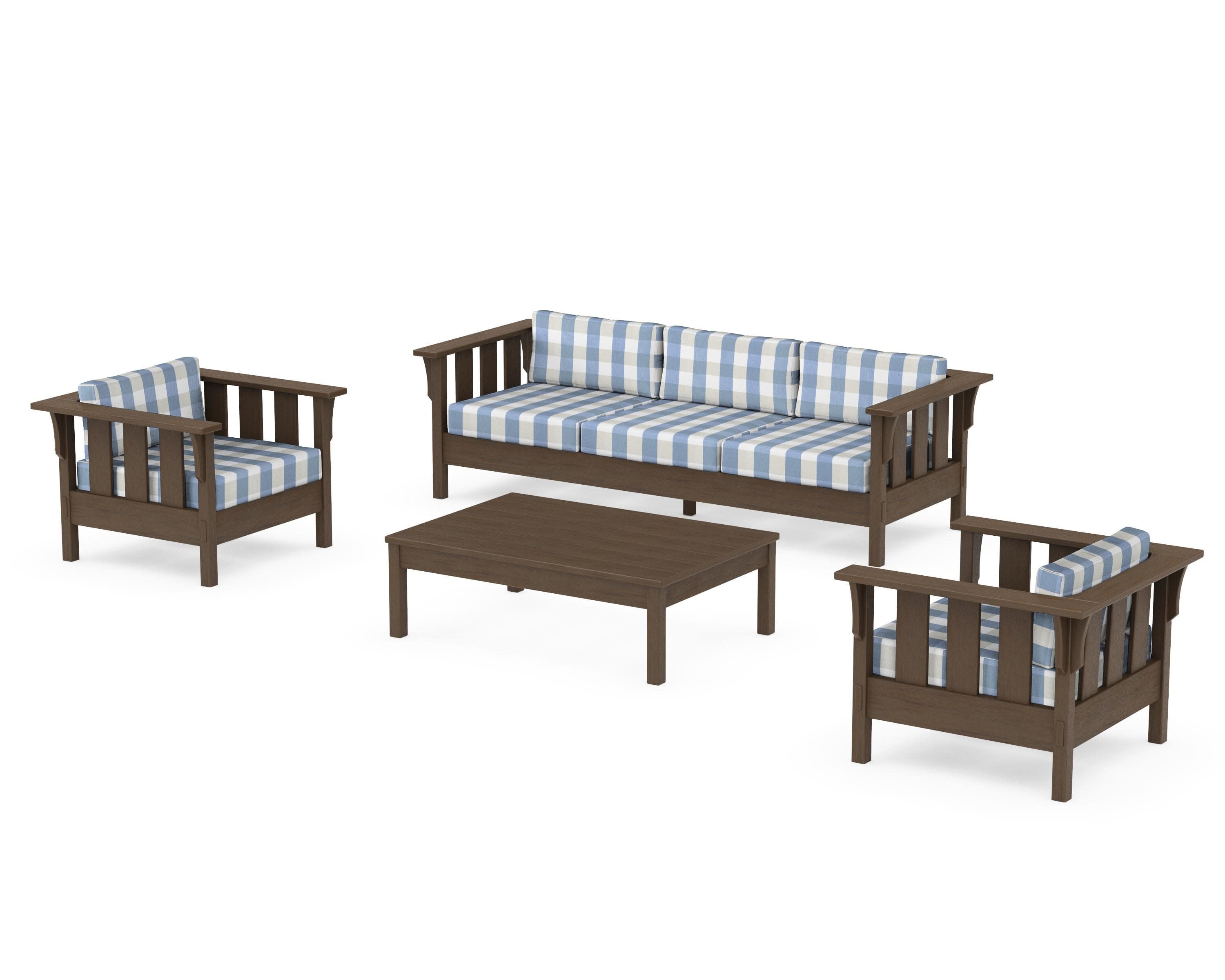 Acadia 4-Piece Deep Seating Set with Sofa in Kona / Buffalo Plaid Sky Blue
