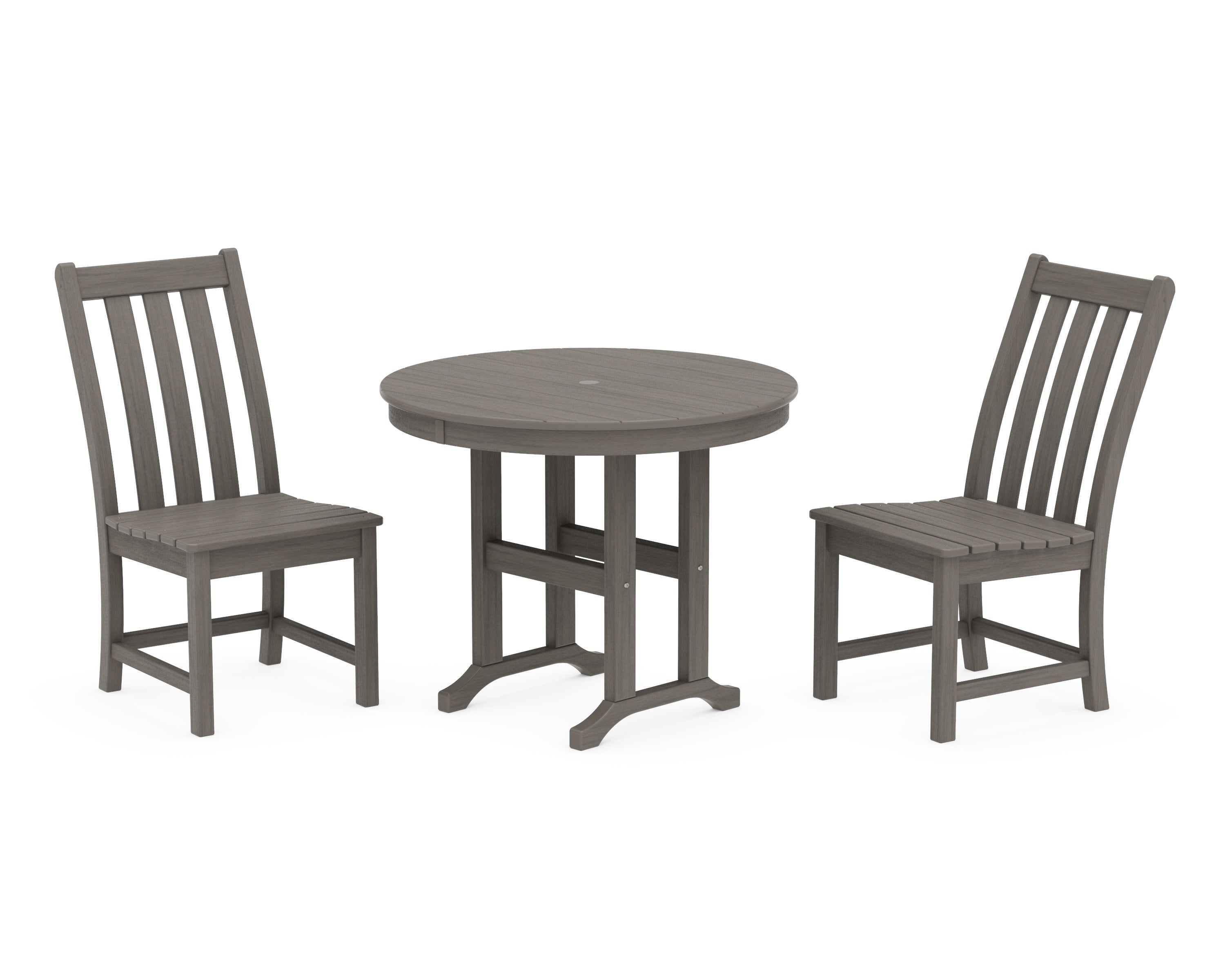 Vineyard Side Chair 3-Piece Round Dining Set in Driftwood