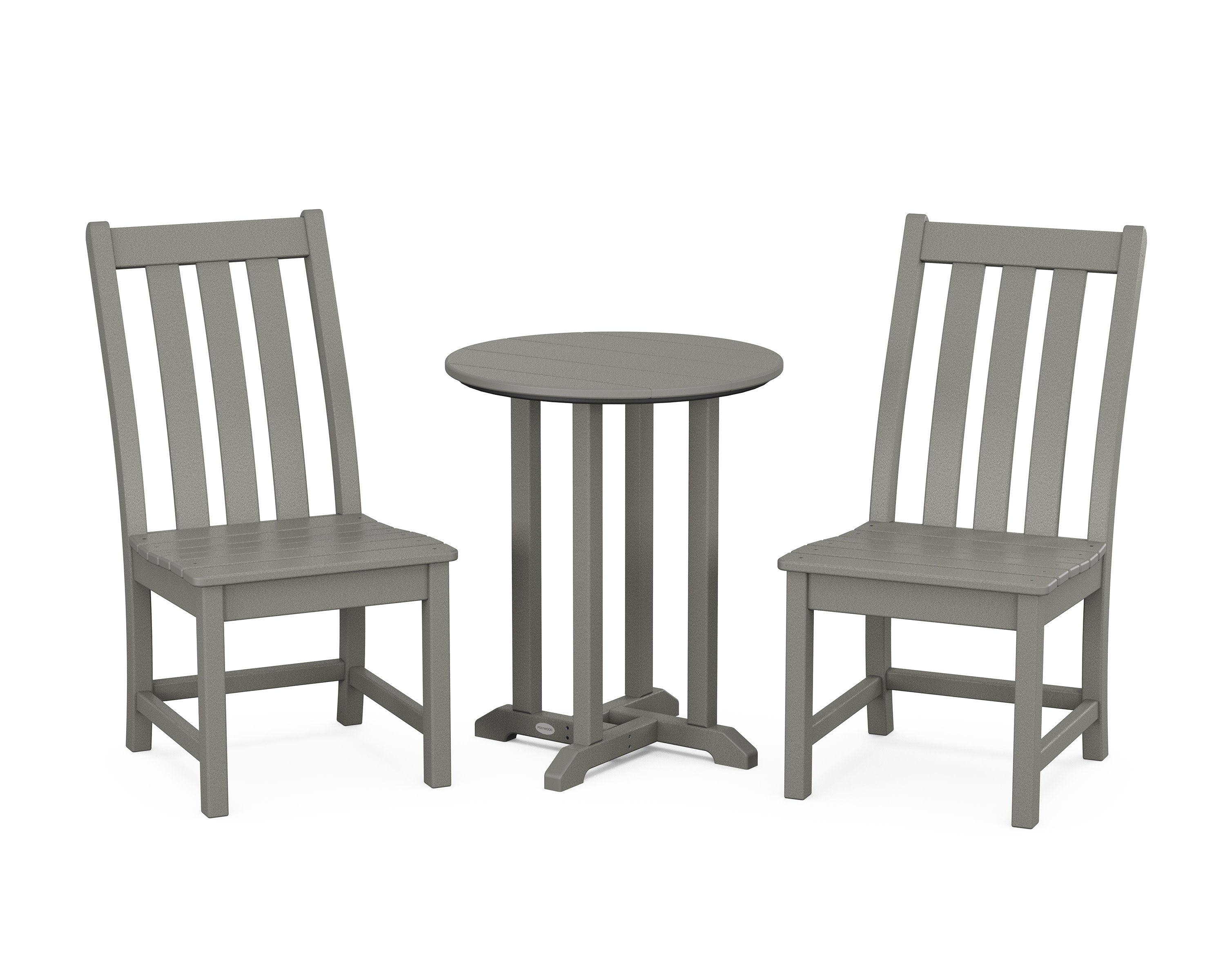 Vineyard Side Chair 3-Piece Round Bistro Dining Set in Slate Grey