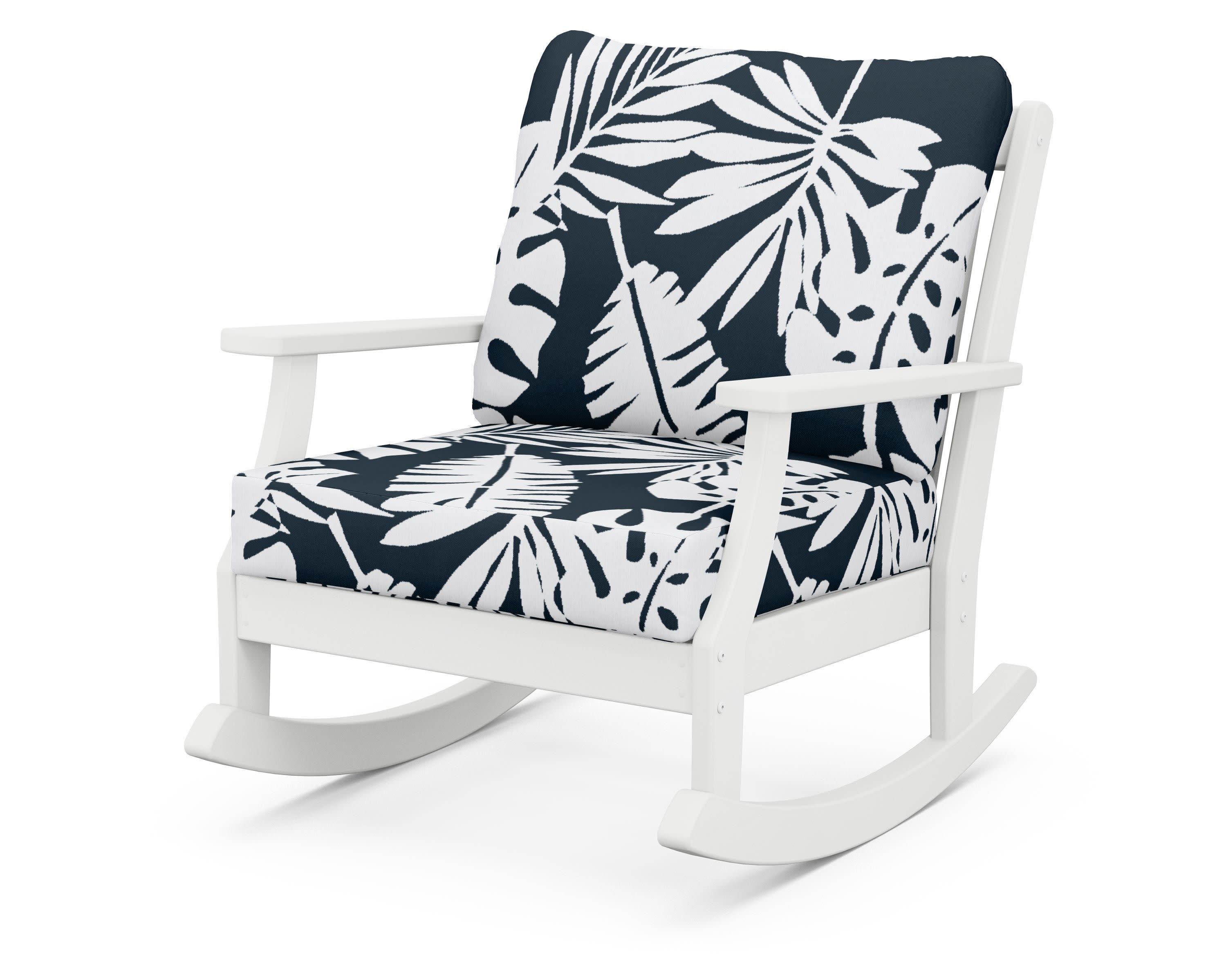 Braxton Deep Seating Rocking Chair in White / Leaf Marine Indigo