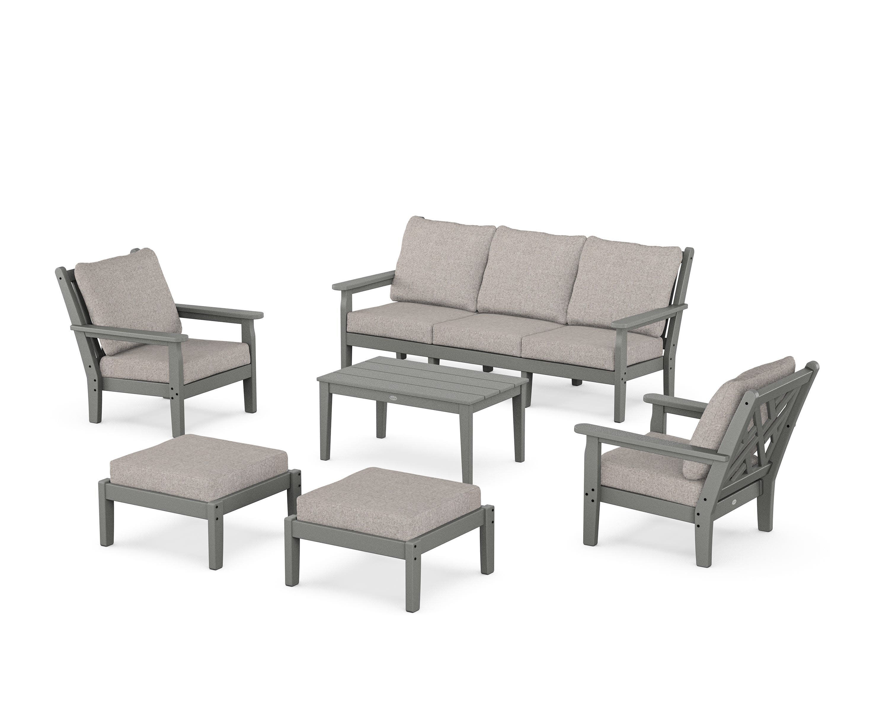 Chippendale 6-Piece Lounge Sofa Set in Slate Grey / Weathered Tweed