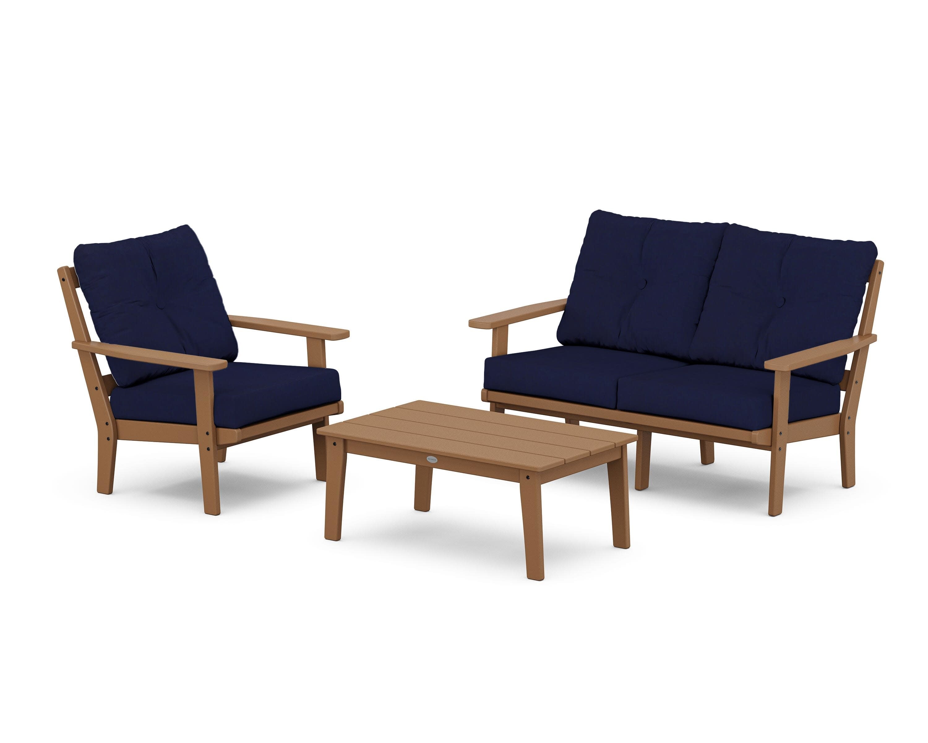 Prairie 3-Piece Deep Seating Set with Loveseat in Teak / Navy