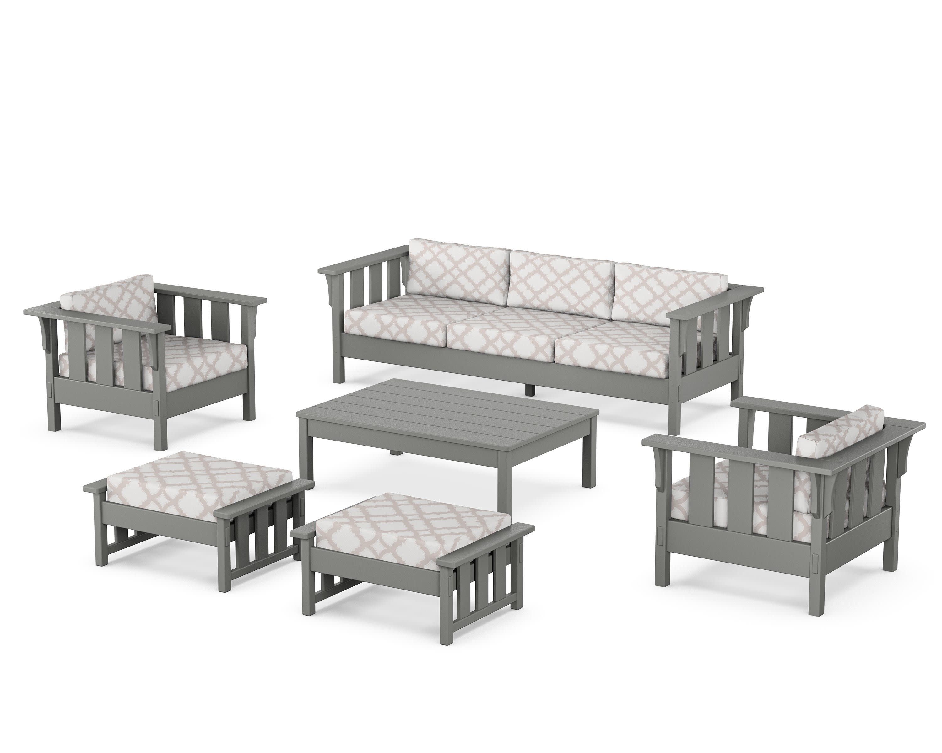 Acadia 6-Piece Lounge Sofa Set in Slate Grey / Trellis Dune Burlap