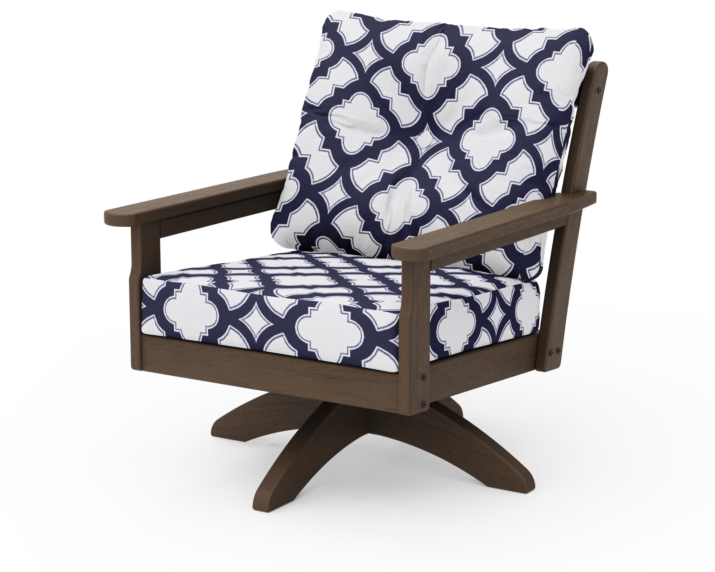 Vineyard Deep Seating Swivel Chair in Kona / Trellis Navy
