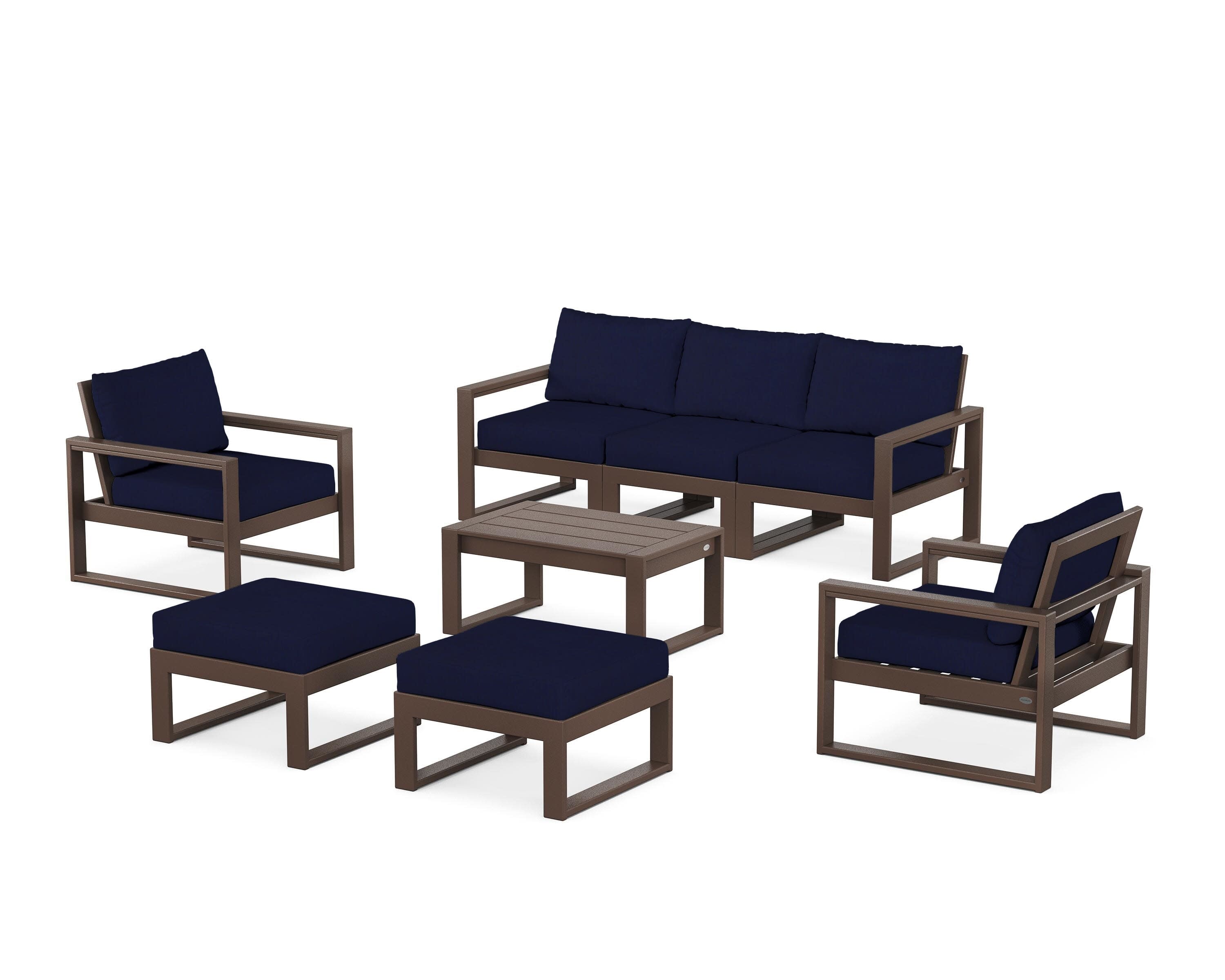 EDGE Sectional 8-Piece Lounge Sofa Set in Mahogany / Navy