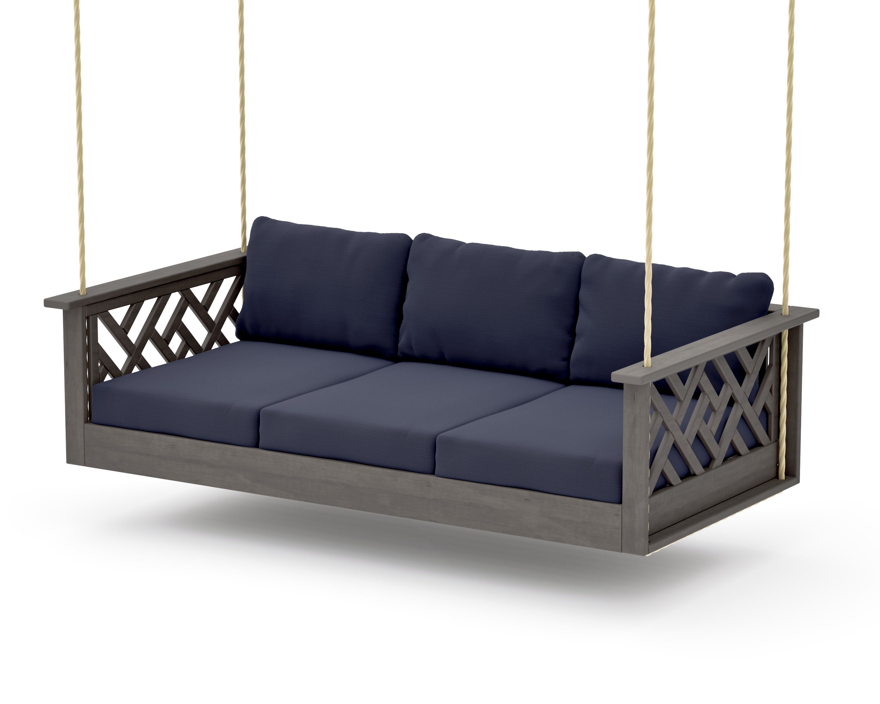 Chippendale Daybed Swing in Driftwood / Navy Linen