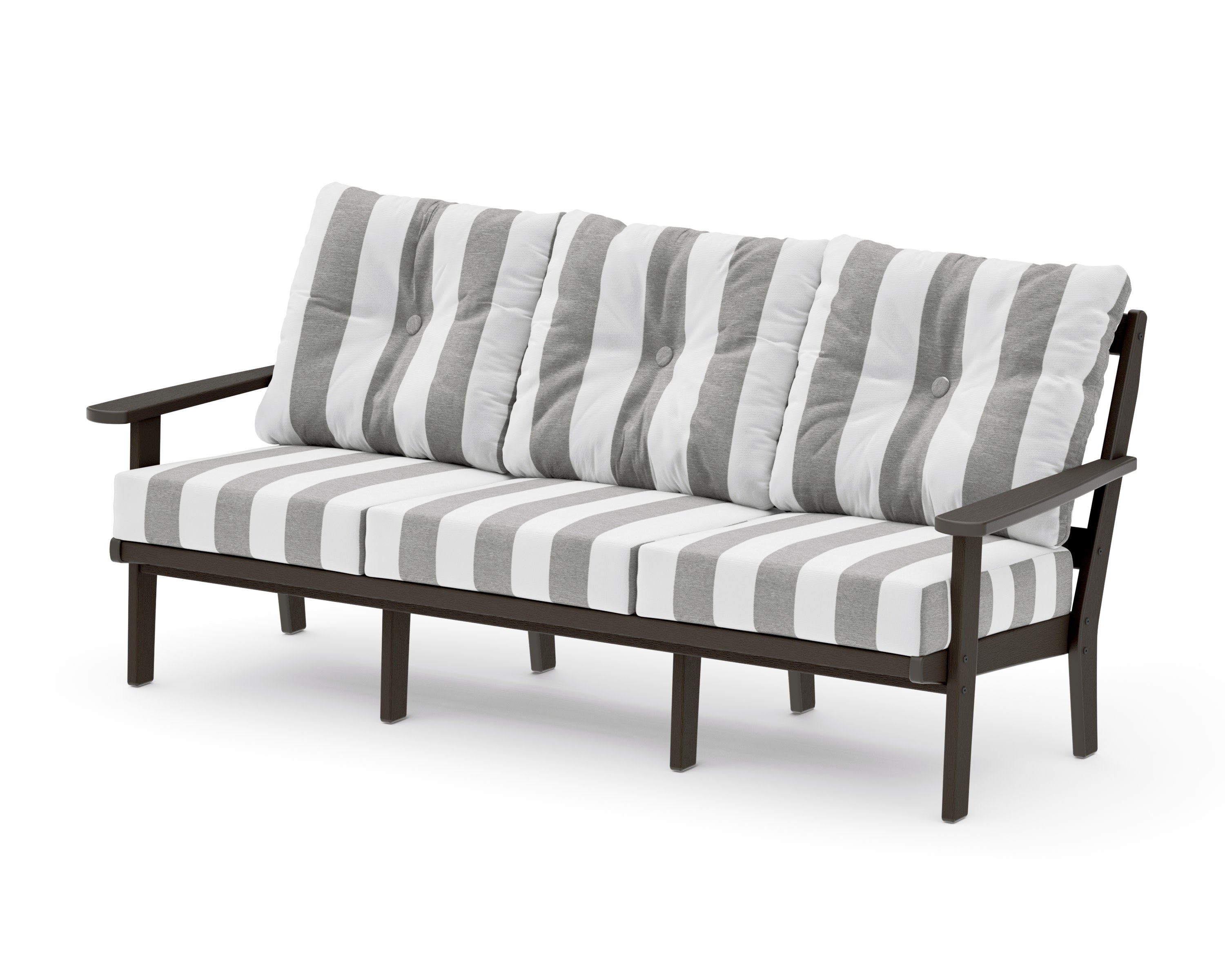 Mission Deep Seating Sofa in Vintage Coffee / Cabana Stripe Grey Mist