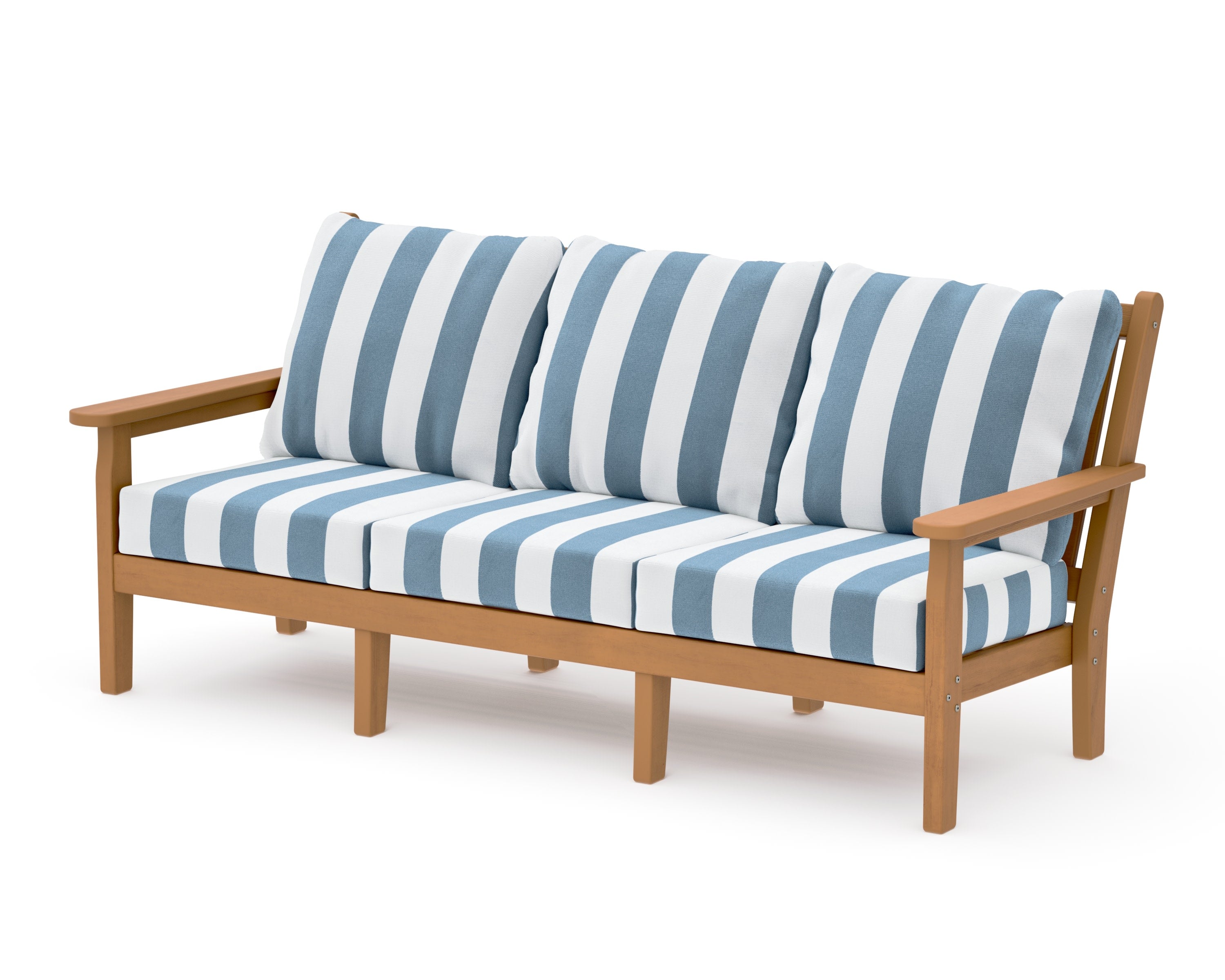 Chippendale Deep Seating Sofa in Natural / Cabana Stripe Sky Blue