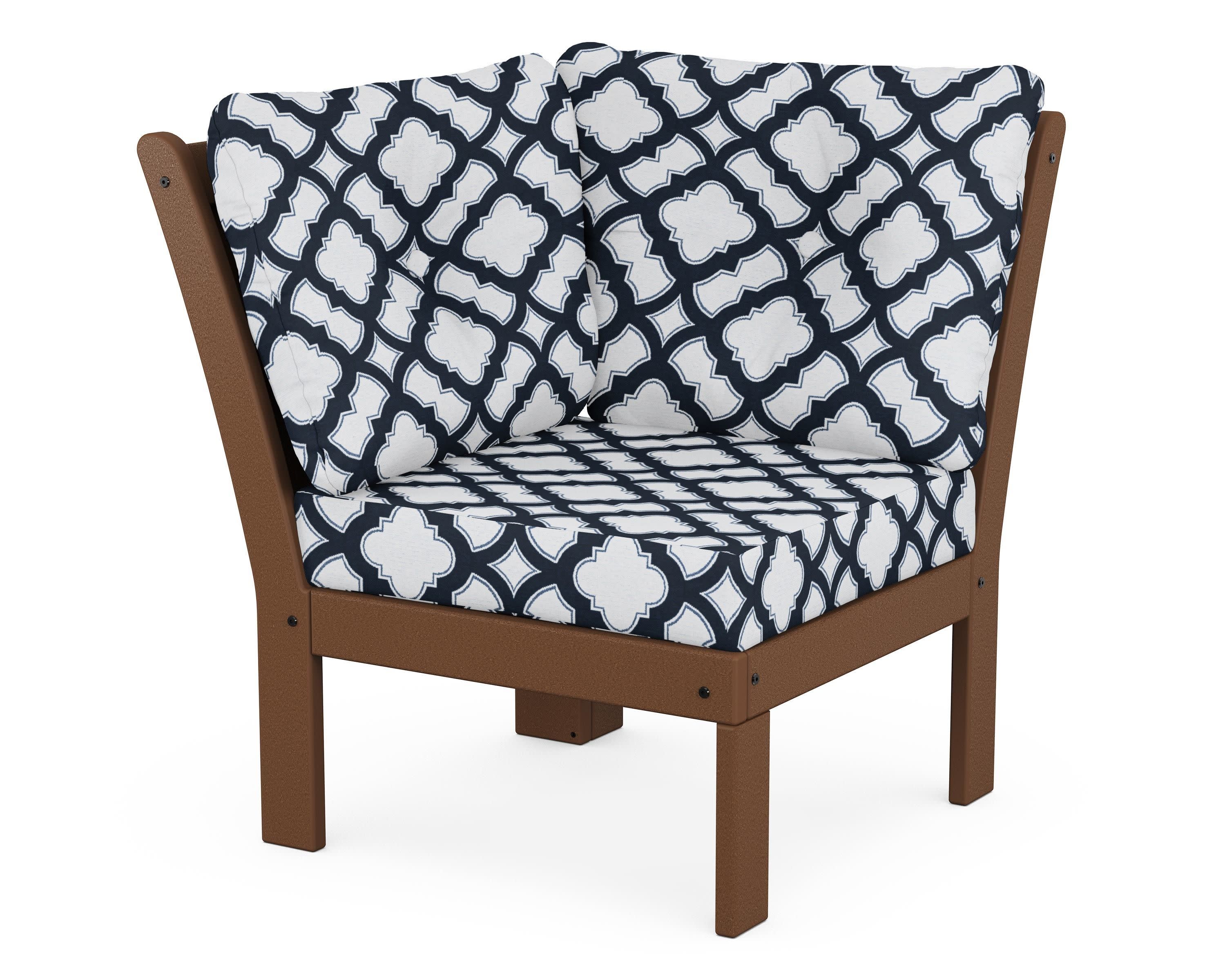 Vineyard Modular Corner Chair in Teak / Trellis Marine Indigo