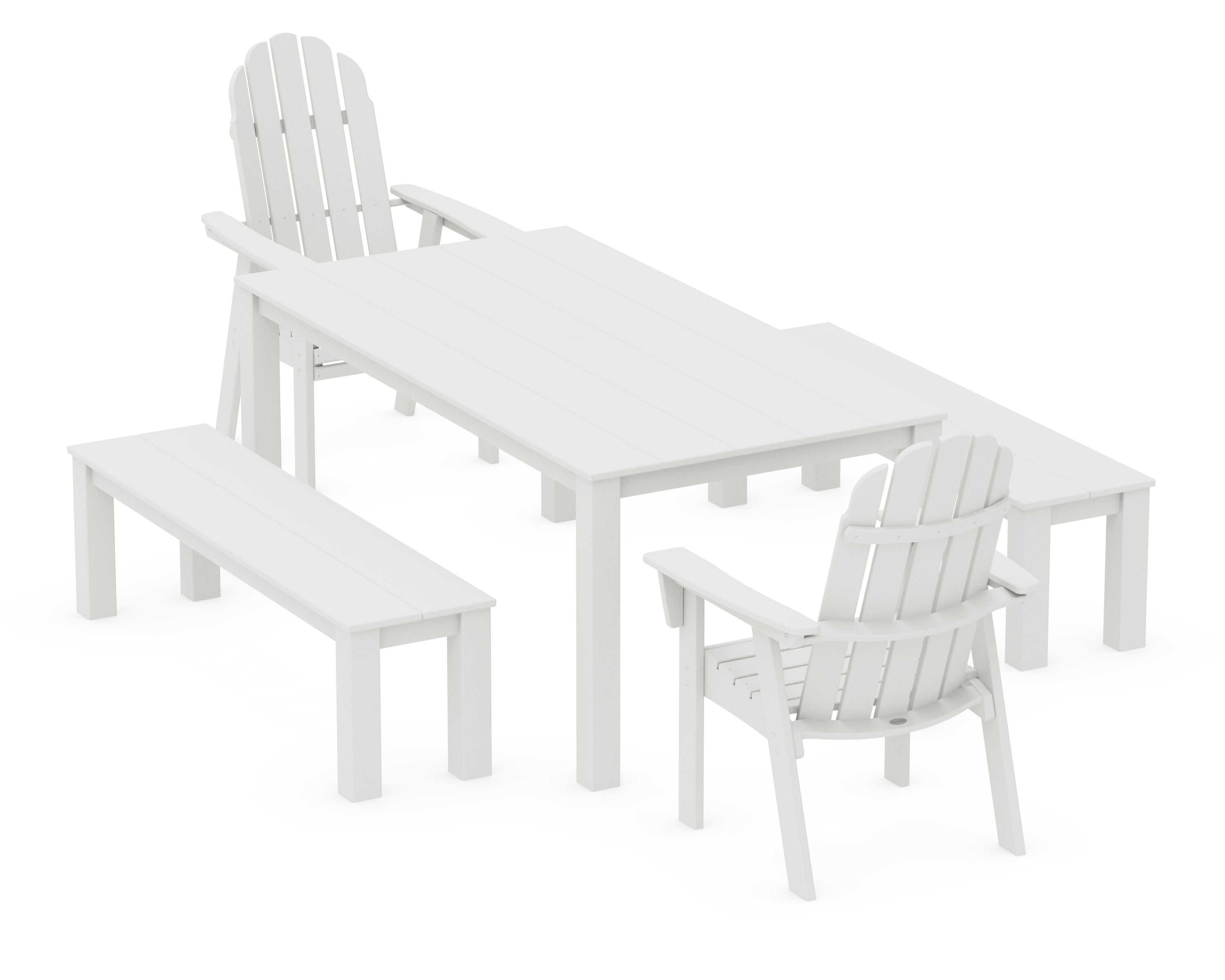 Vineyard Curveback Adirondack 5-Piece Parsons Dining Set with Benches in Vintage White