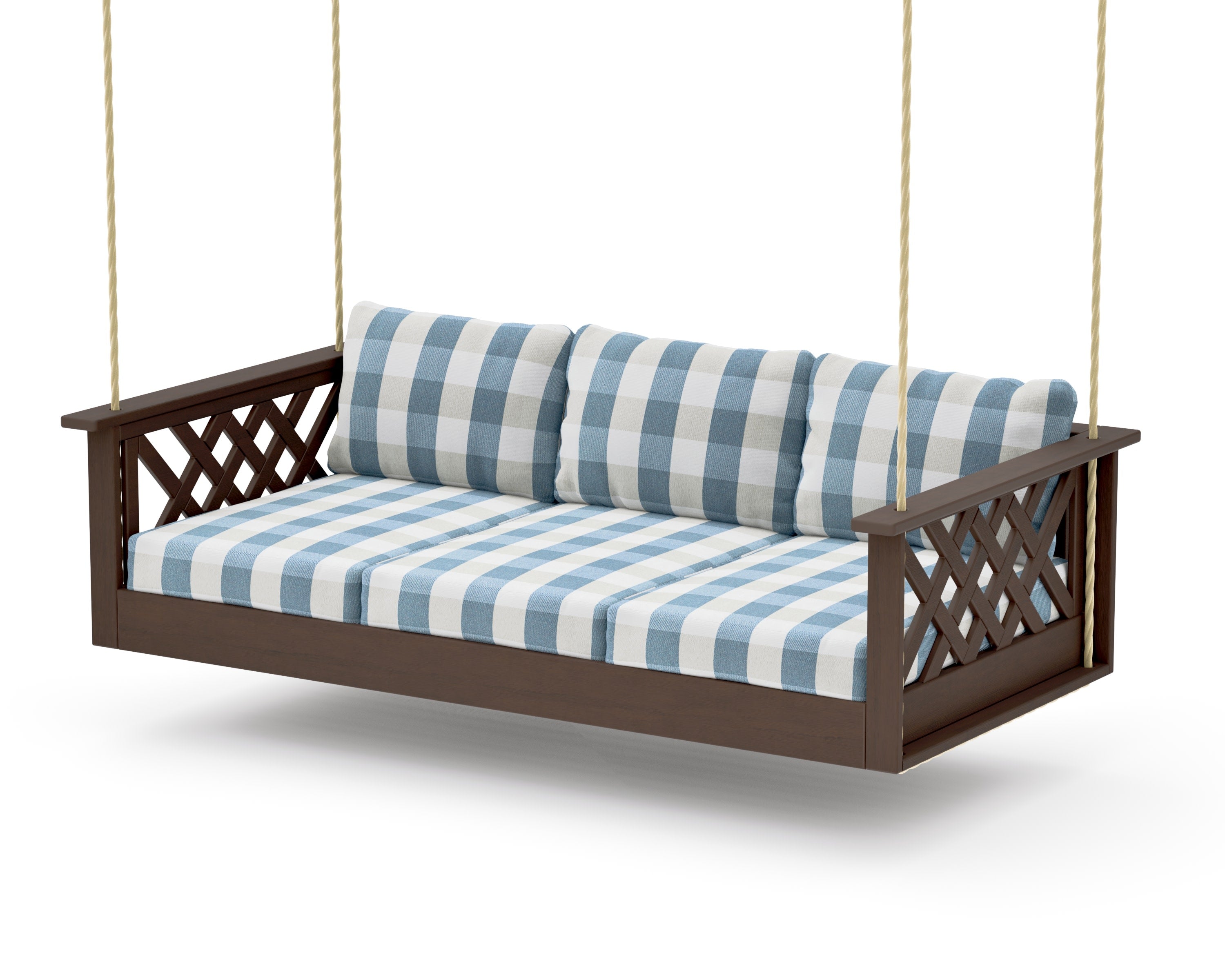 Wovendale Daybed Swing in Kona / Buffalo Plaid Sky Blue