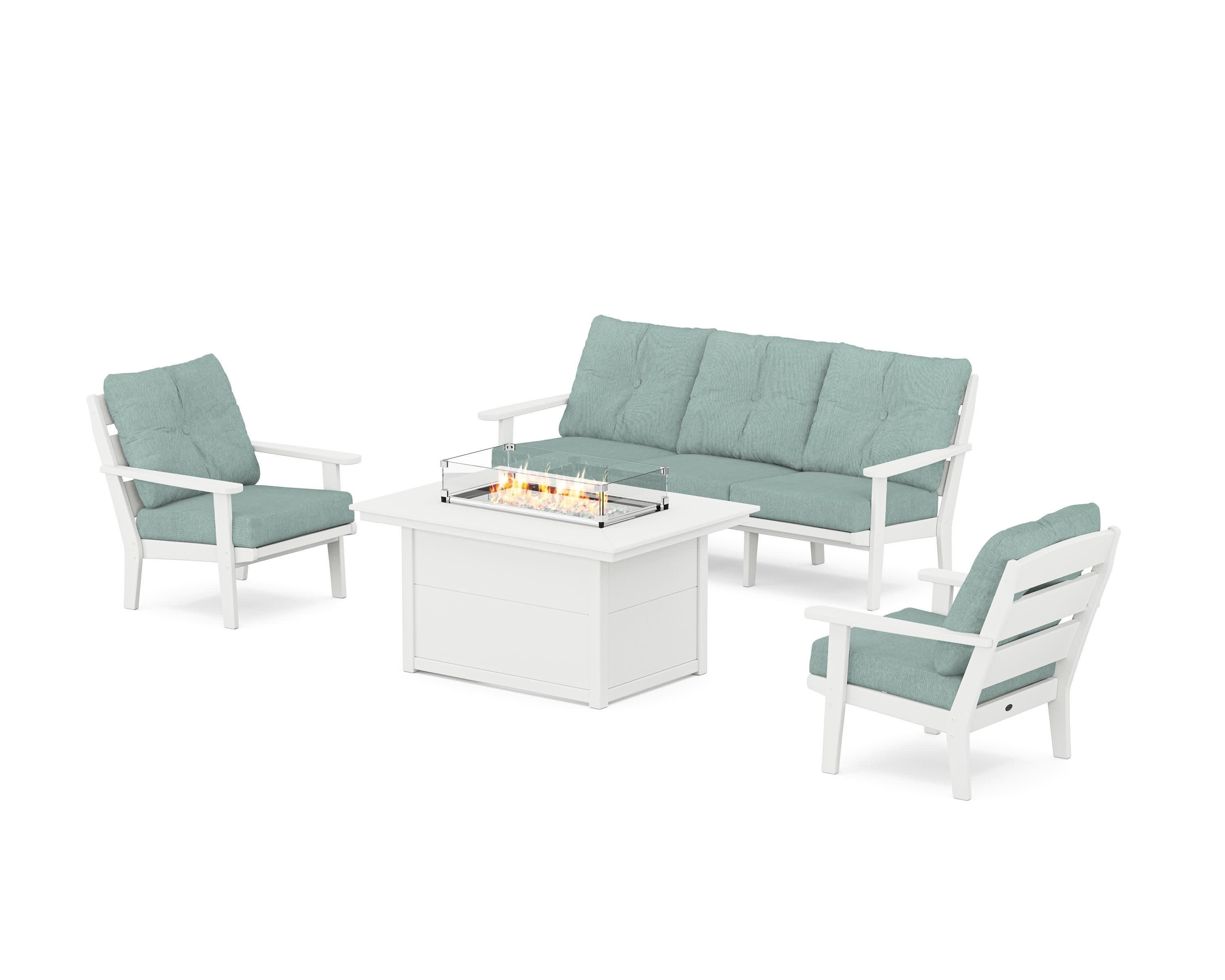 Lakeside Deep Seating Fire Pit Table Set in White / Glacier Spa