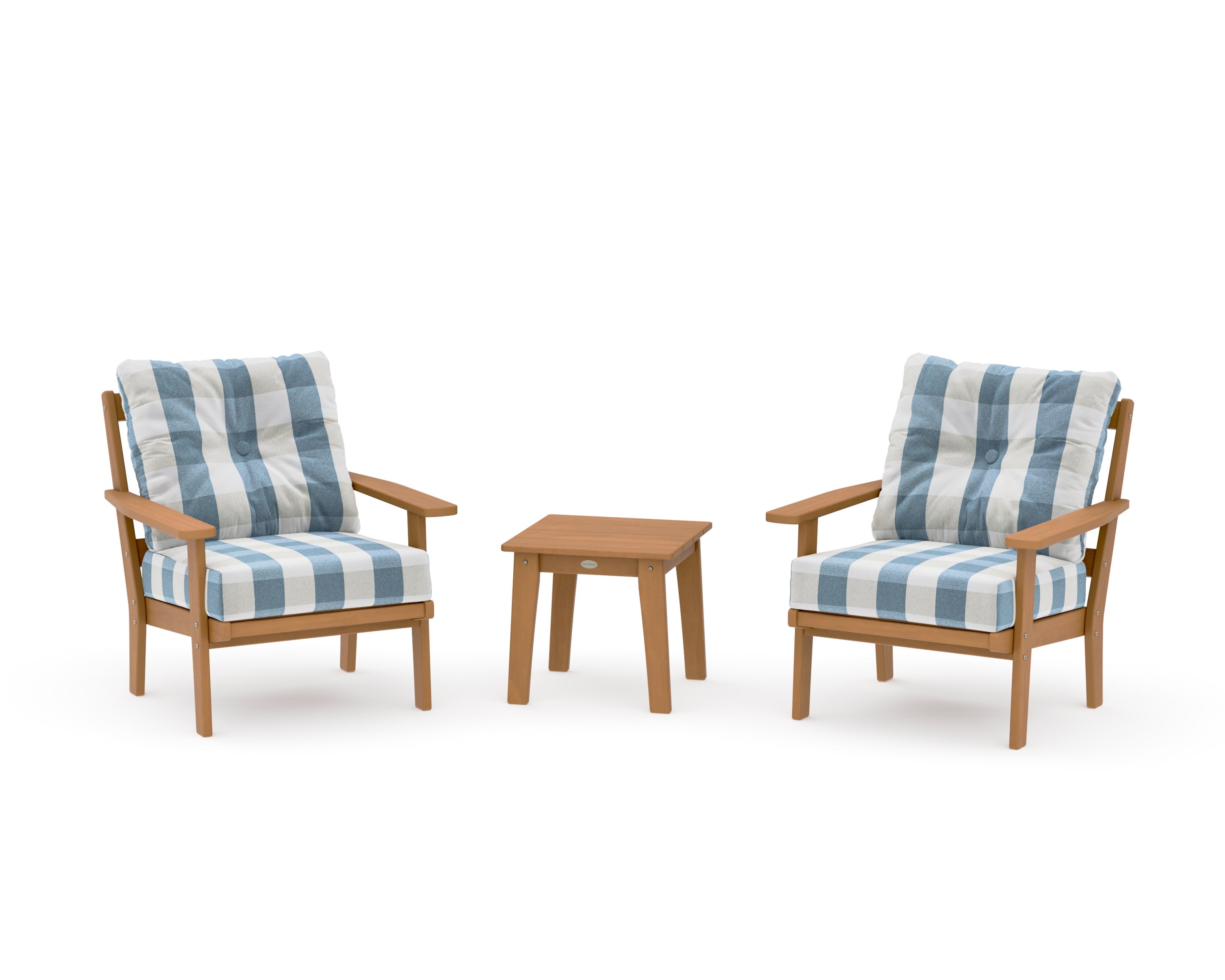 Prairie 3-Piece Deep Seating Set in Natural / Buffalo Plaid Sky Blue