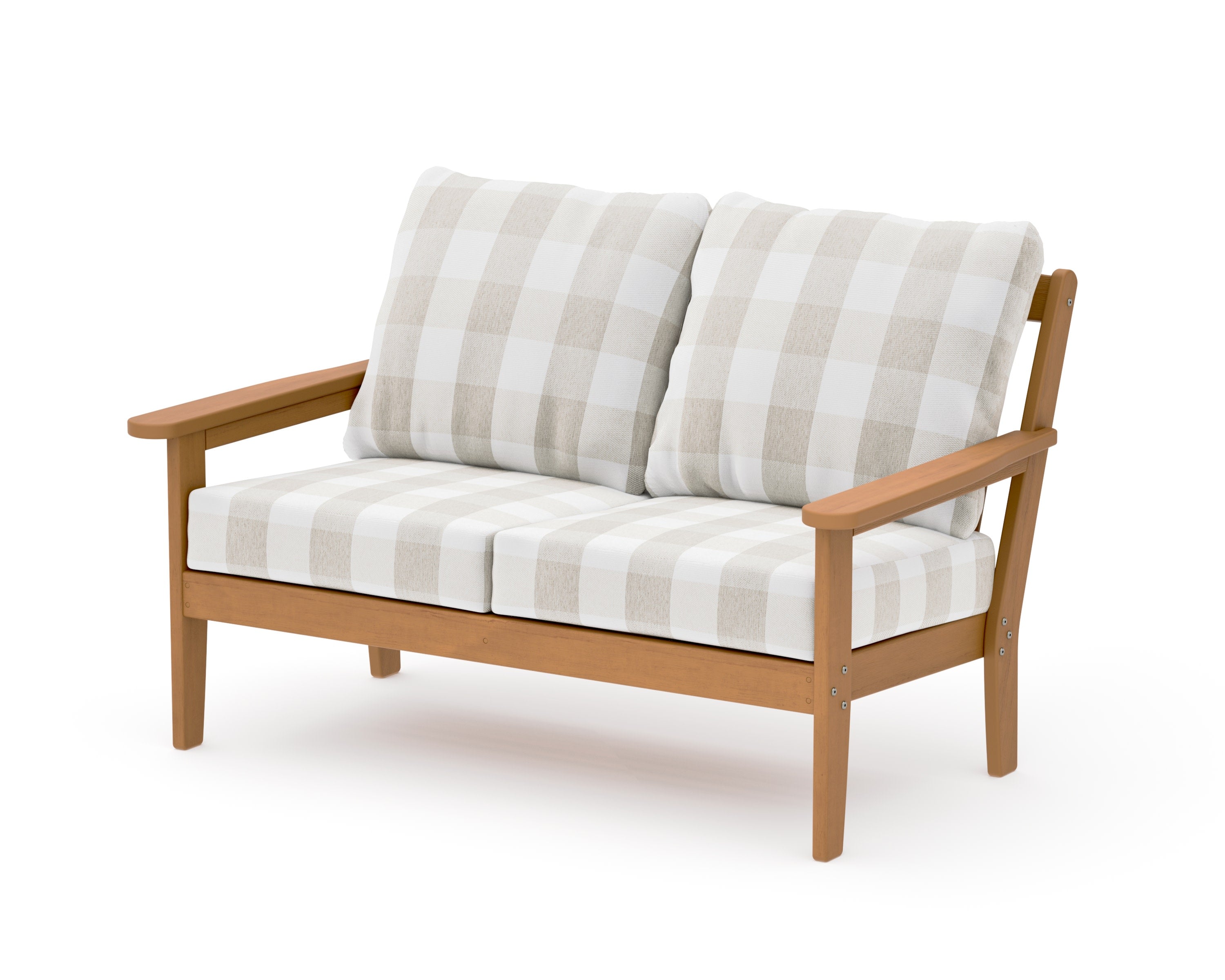 Cottage Deep Seating Loveseat in Natural / Buffalo Plaid Dune Burlap