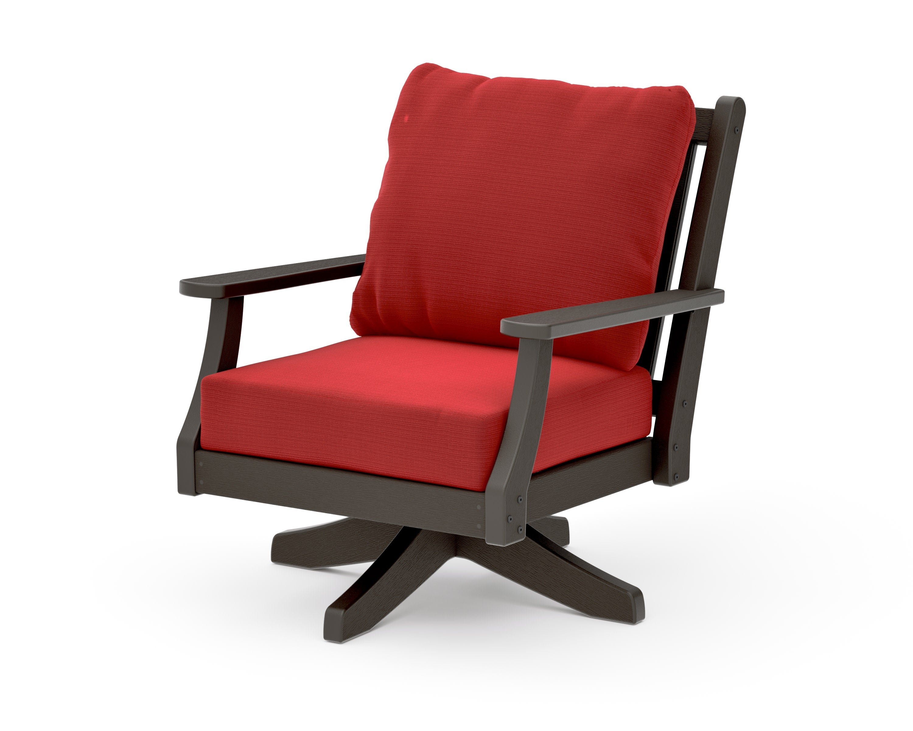 Wovendale Deep Seating Swivel Chair in Vintage Coffee / Crimson Linen