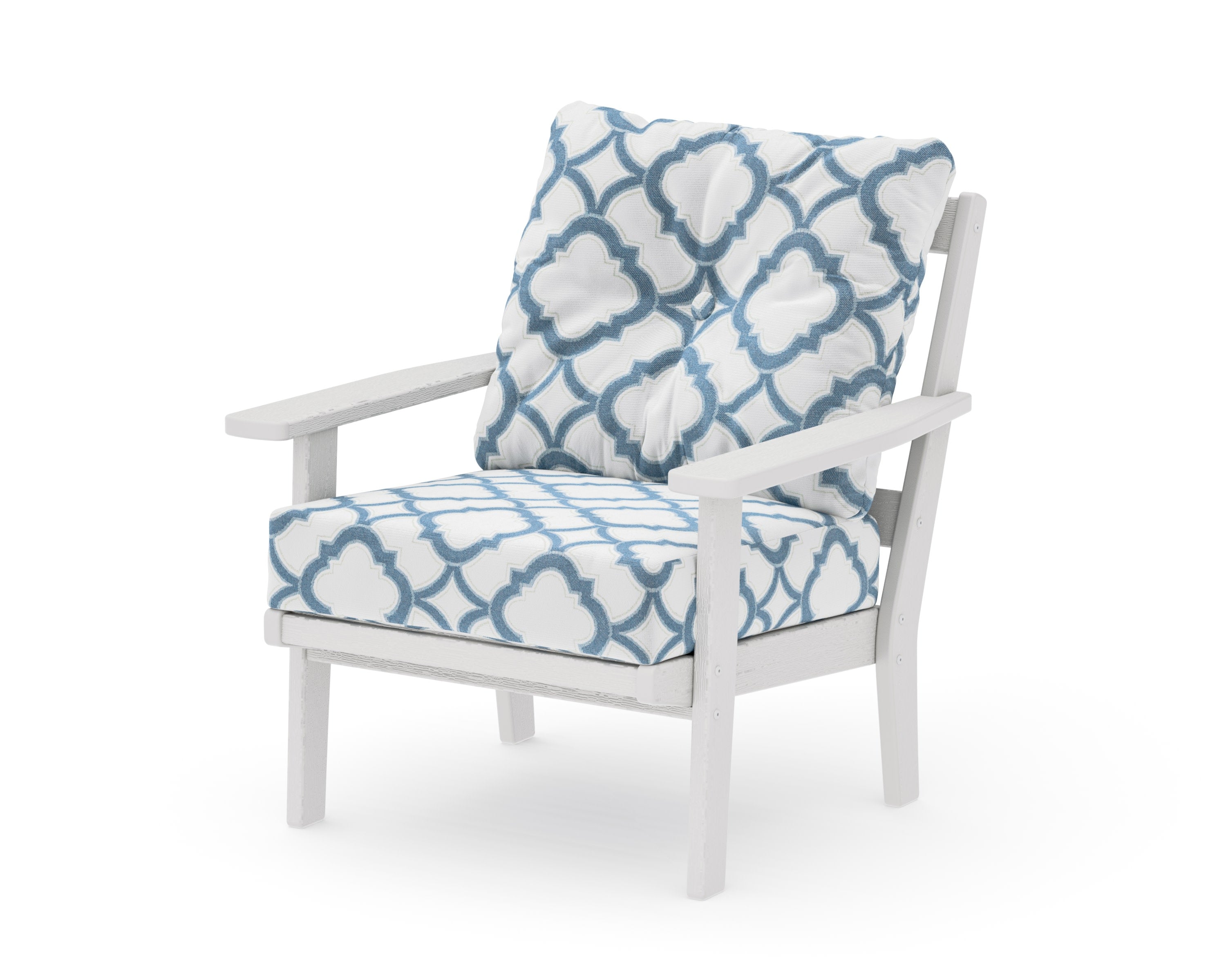 Prairie Deep Seating Chair in Vintage White / Trellis Sky Blue
