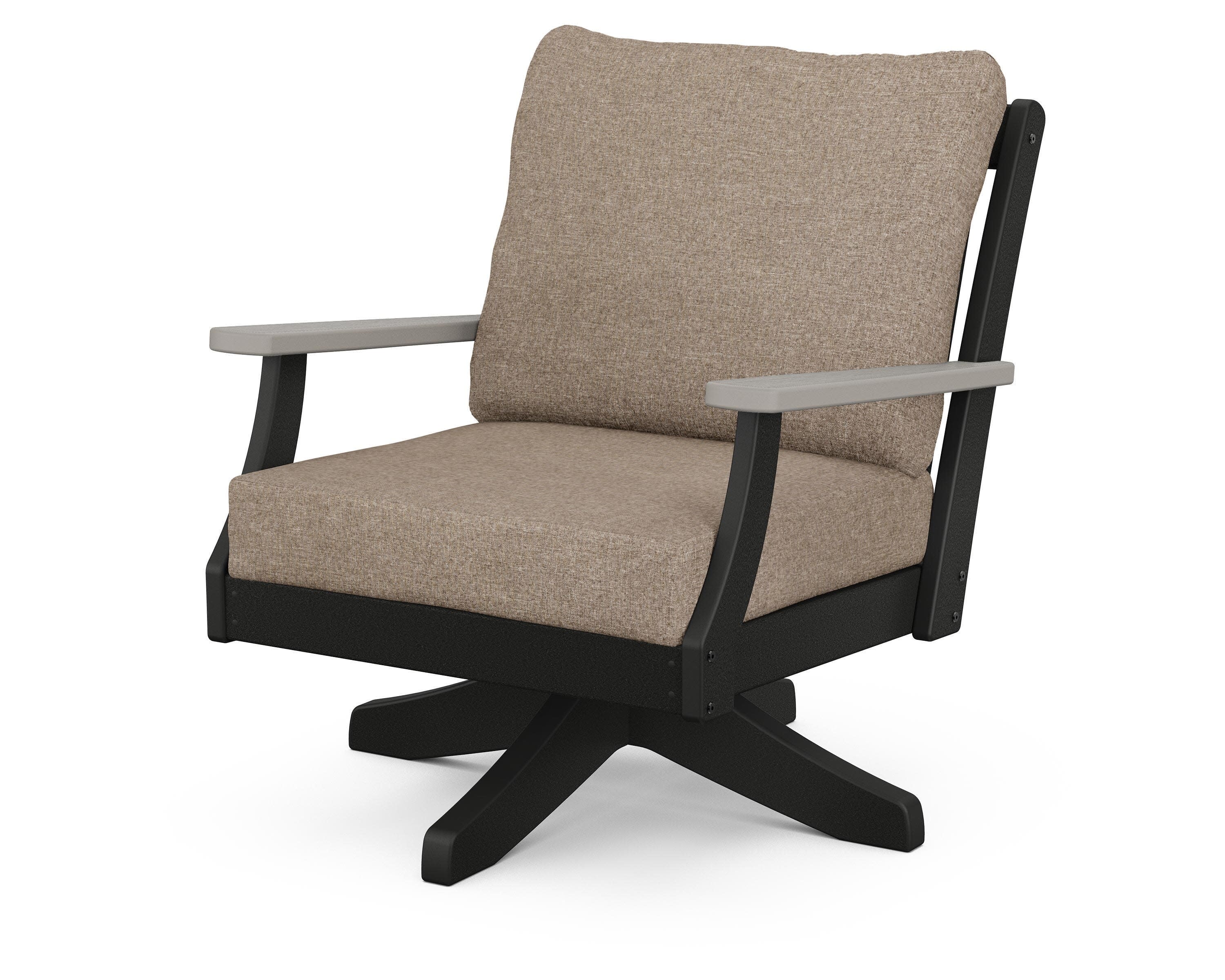 Braxton Deep Seating Swivel Chair in Black / Driftwood / Spiced Burlap