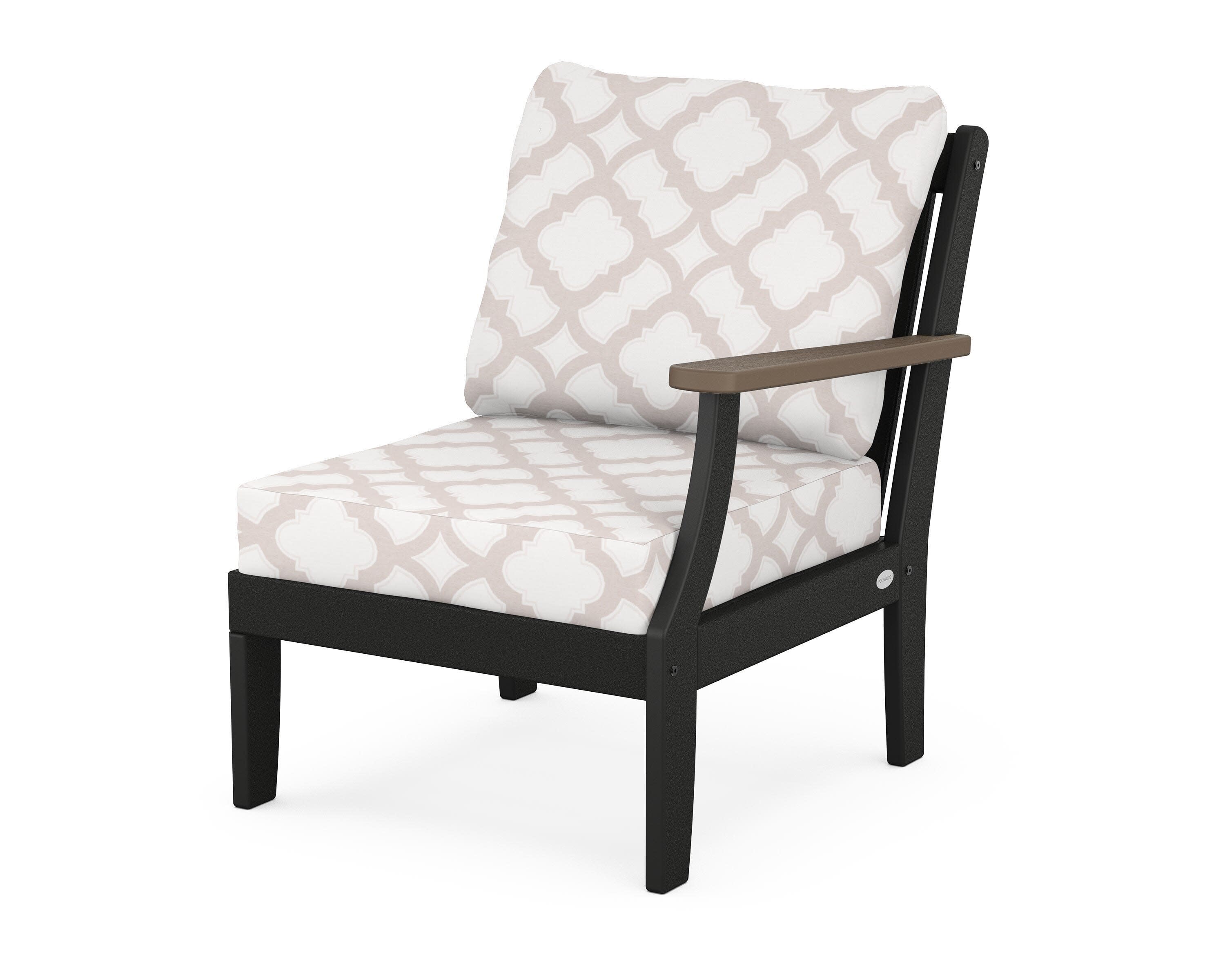 Braxton Modular Right Arm Chair in Black / Kona / Trellis Dune Burlap