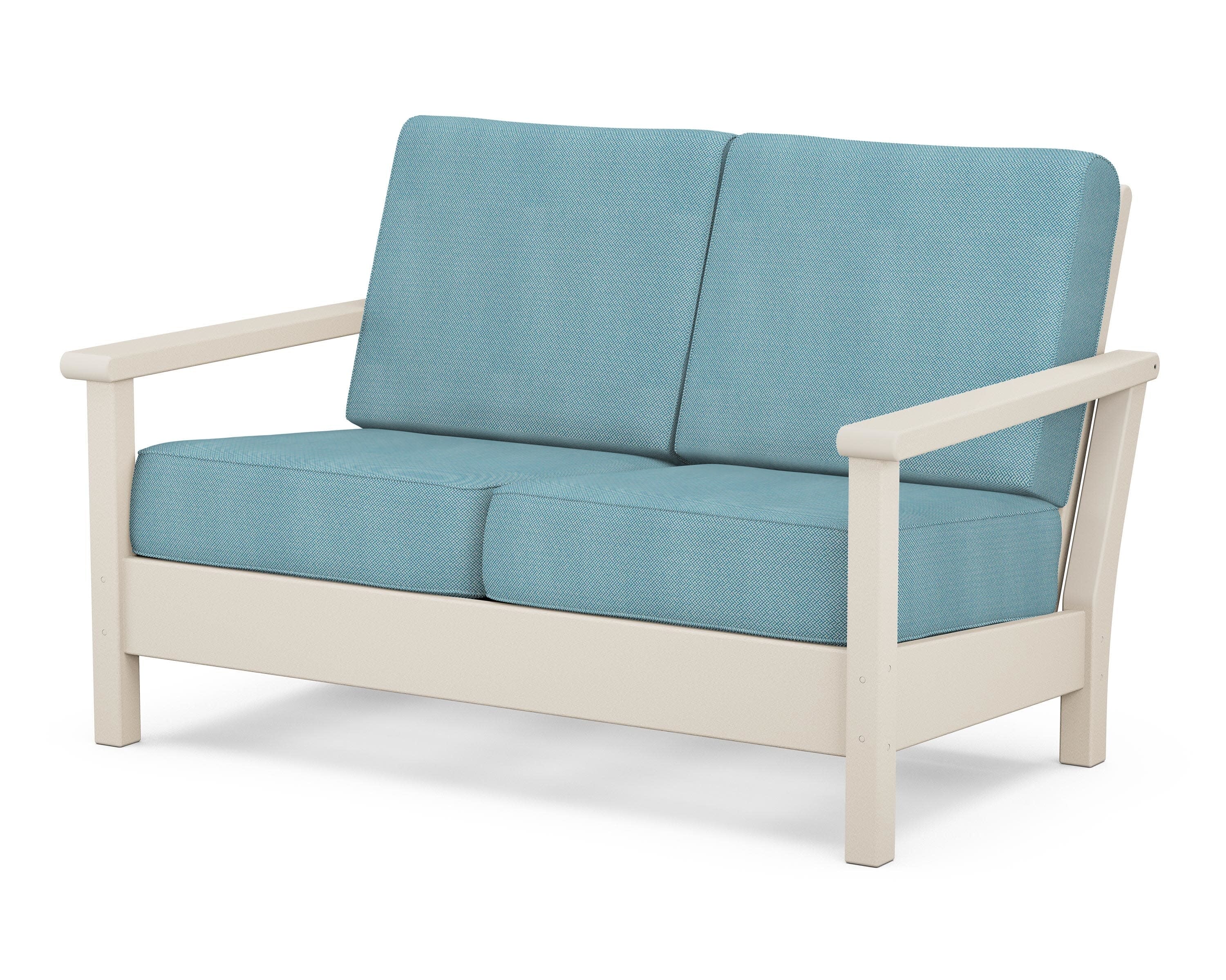 Harbour Deep Seating Loveseat in Sand / Lattice Sky Blue