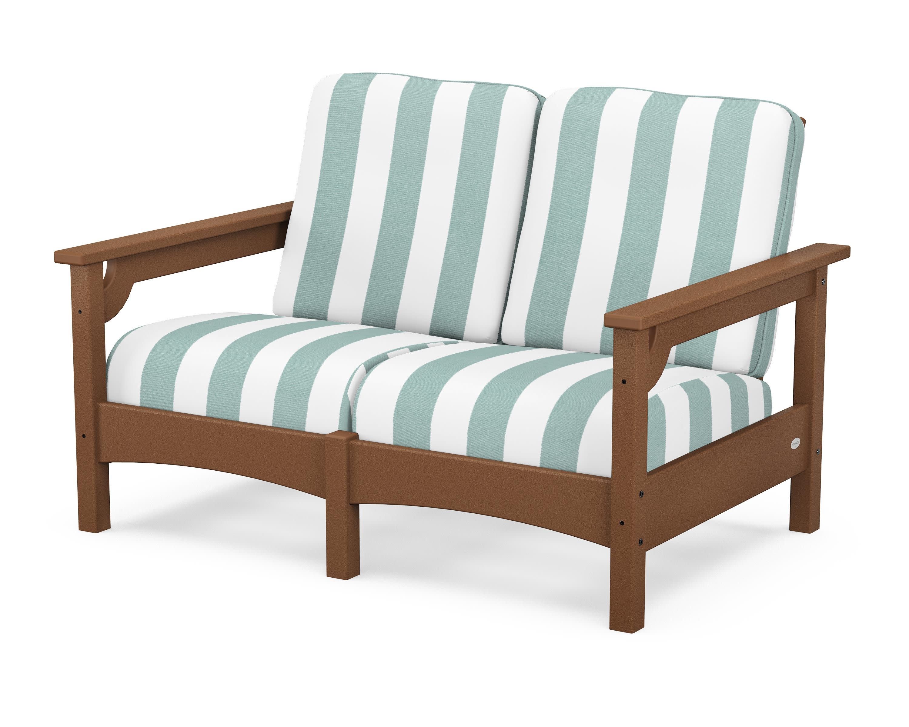 Club Loveseat in Teak / Cabana Stripe Glacier Spa