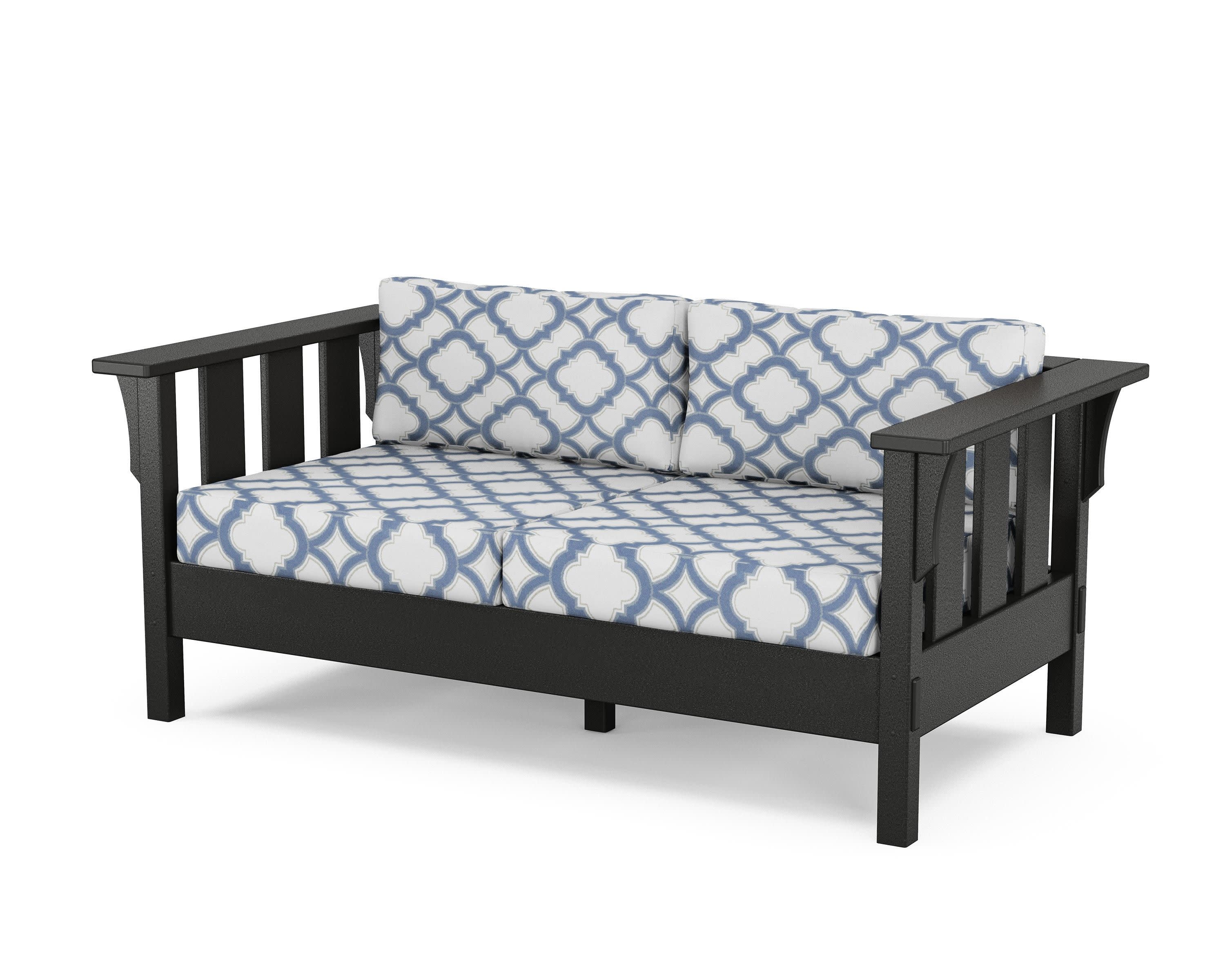 Acadia Deep Seating Loveseat in Black / Trellis Sky Blue