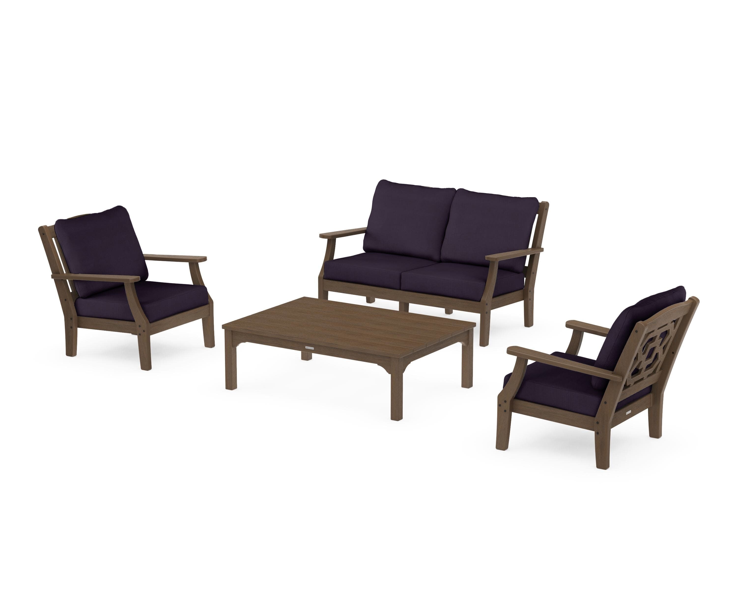 Chinoiserie 4-Piece Deep Seating Set with Loveseat in Kona / Navy Linen