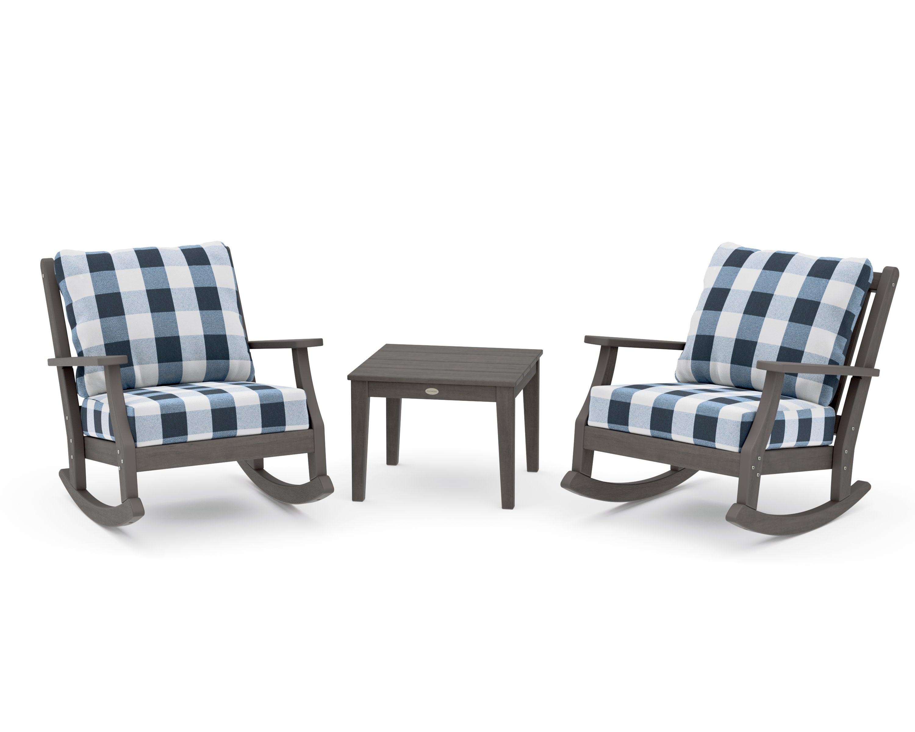 Wovendale 3-Piece Deep Seating Rocker Set in Driftwood / Buffalo Plaid Marine Indigo