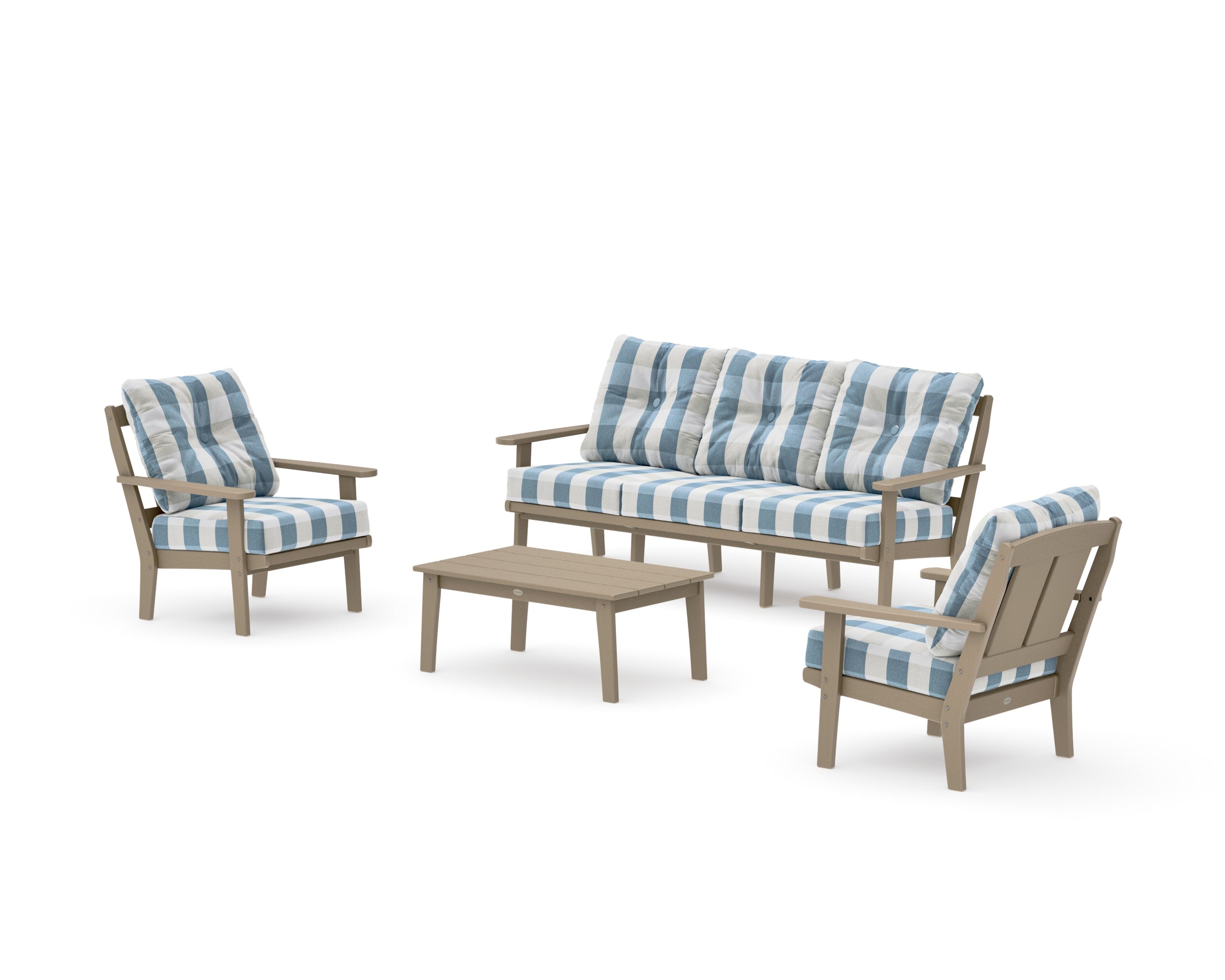 Mission 4-Piece Deep Seating Set with Sofa in Vintage Sahara / Buffalo Plaid Sky Blue
