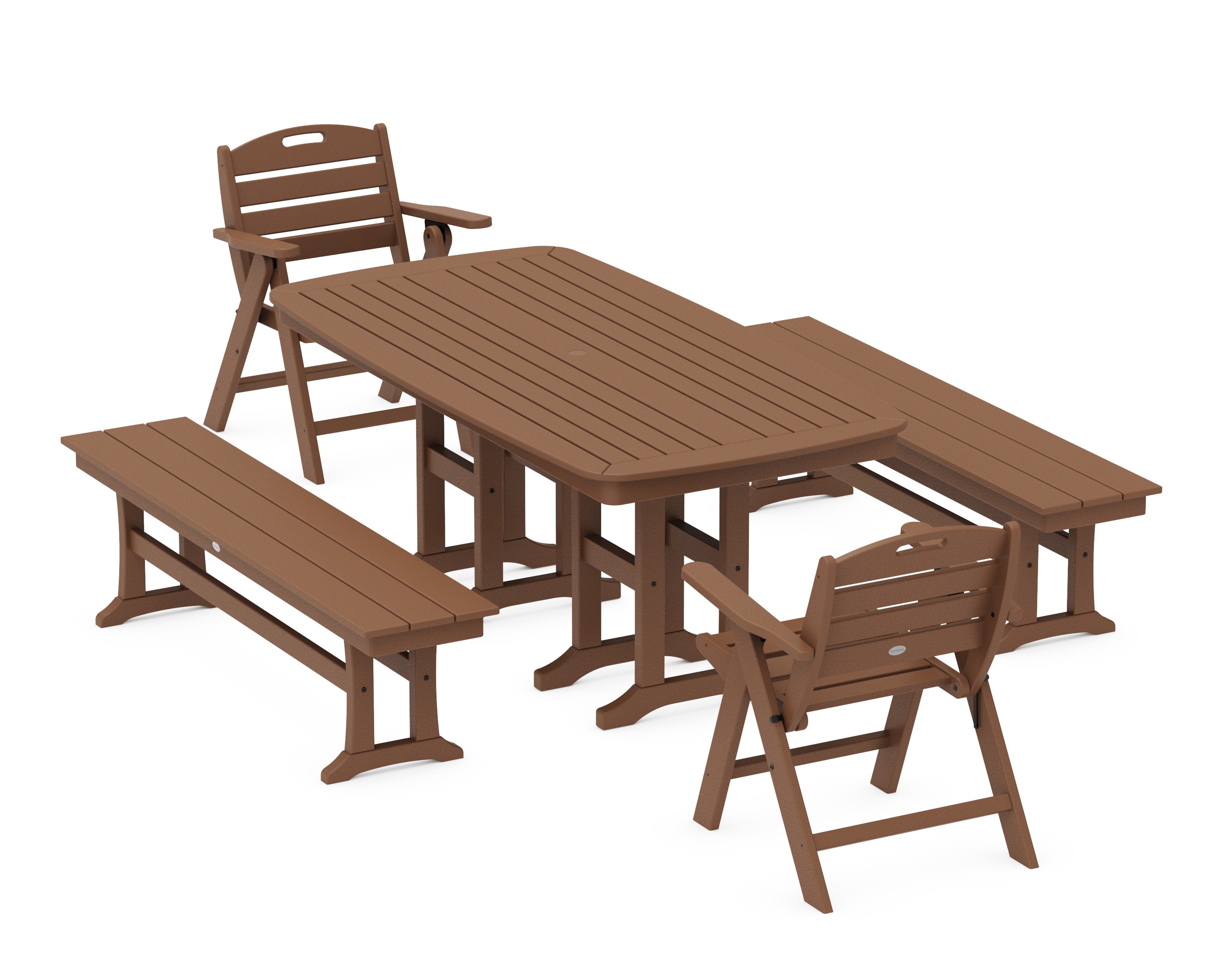 Nautical Lowback 5-Piece Dining Set with Benches in Teak