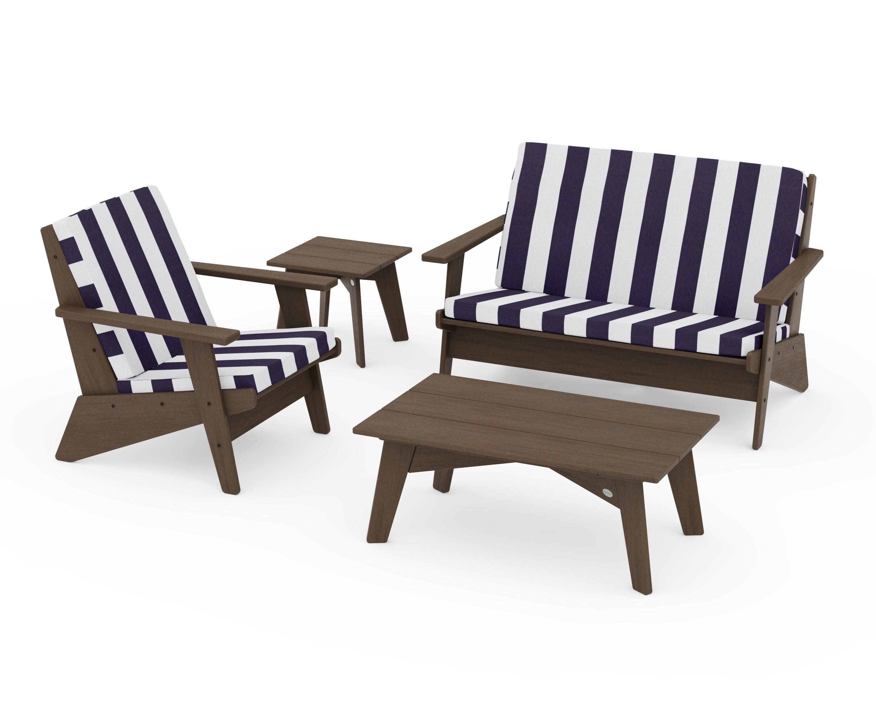 Riviera Modern Lounge 4-Piece Set in Kona / Cabana Stripe Navy